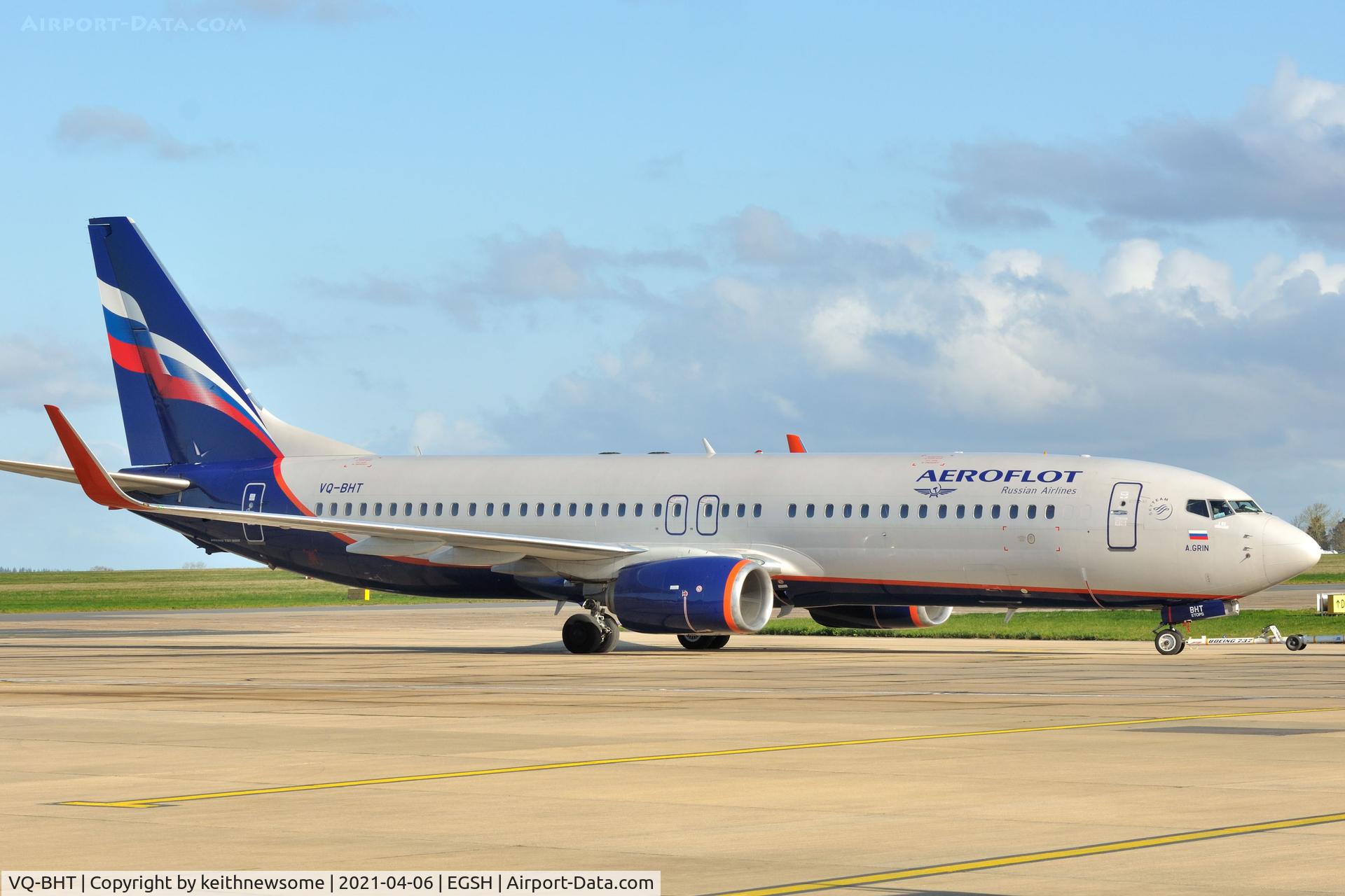 VQ-BHT, 2018 Boeing 737-8LJ C/N 41235, Arriving at Norwich from Moscow, for paintwork.