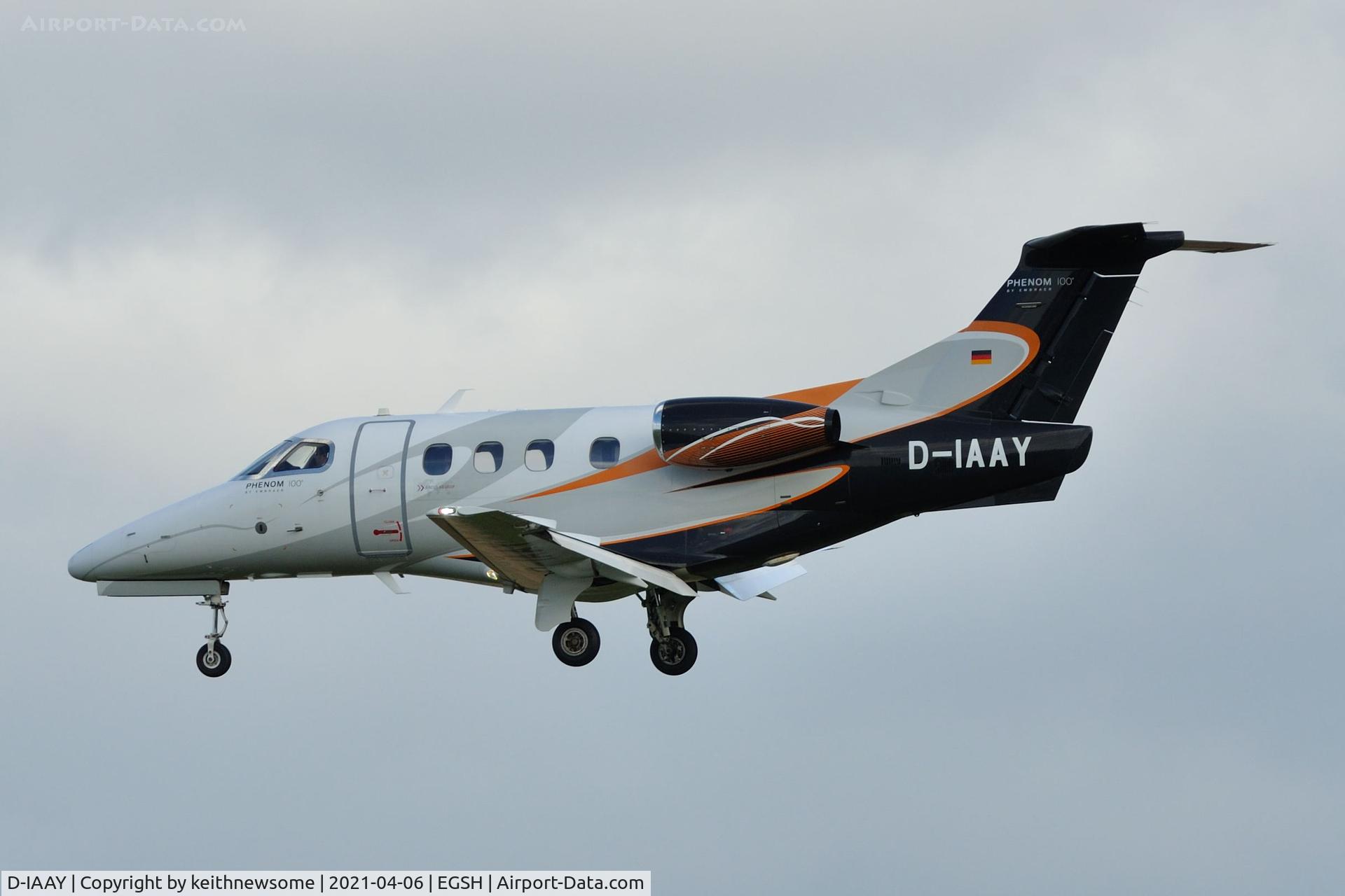 D-IAAY, 2011 Embraer EMB-500 Phenom 100 C/N 50000243, Arriving at Norwich from Guernsey.