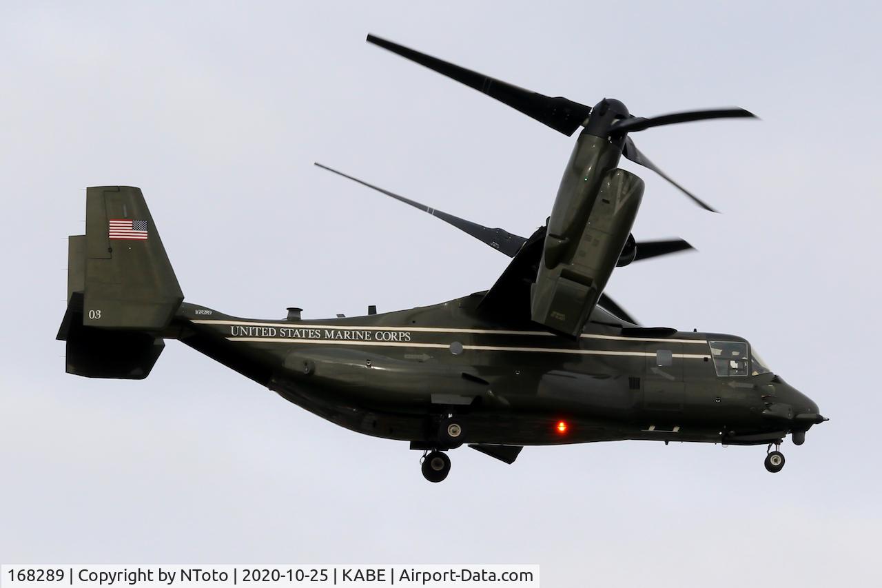 168289, Bell-Boeing MV-22B Osprey C/N D0206, Departing ABE with cloudy skies.