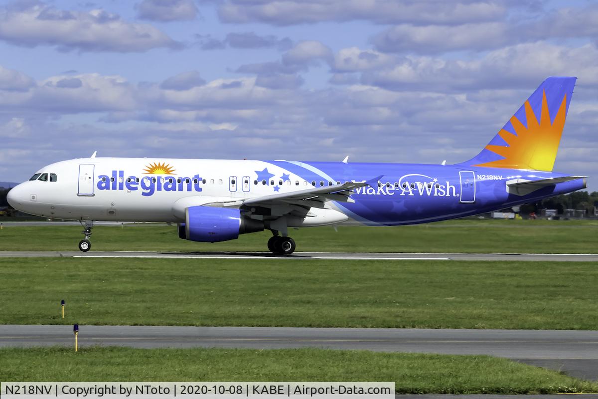 N218NV, 2000 Airbus A320-214 C/N 1229, Allegiant's special livery departing on a sunny day.