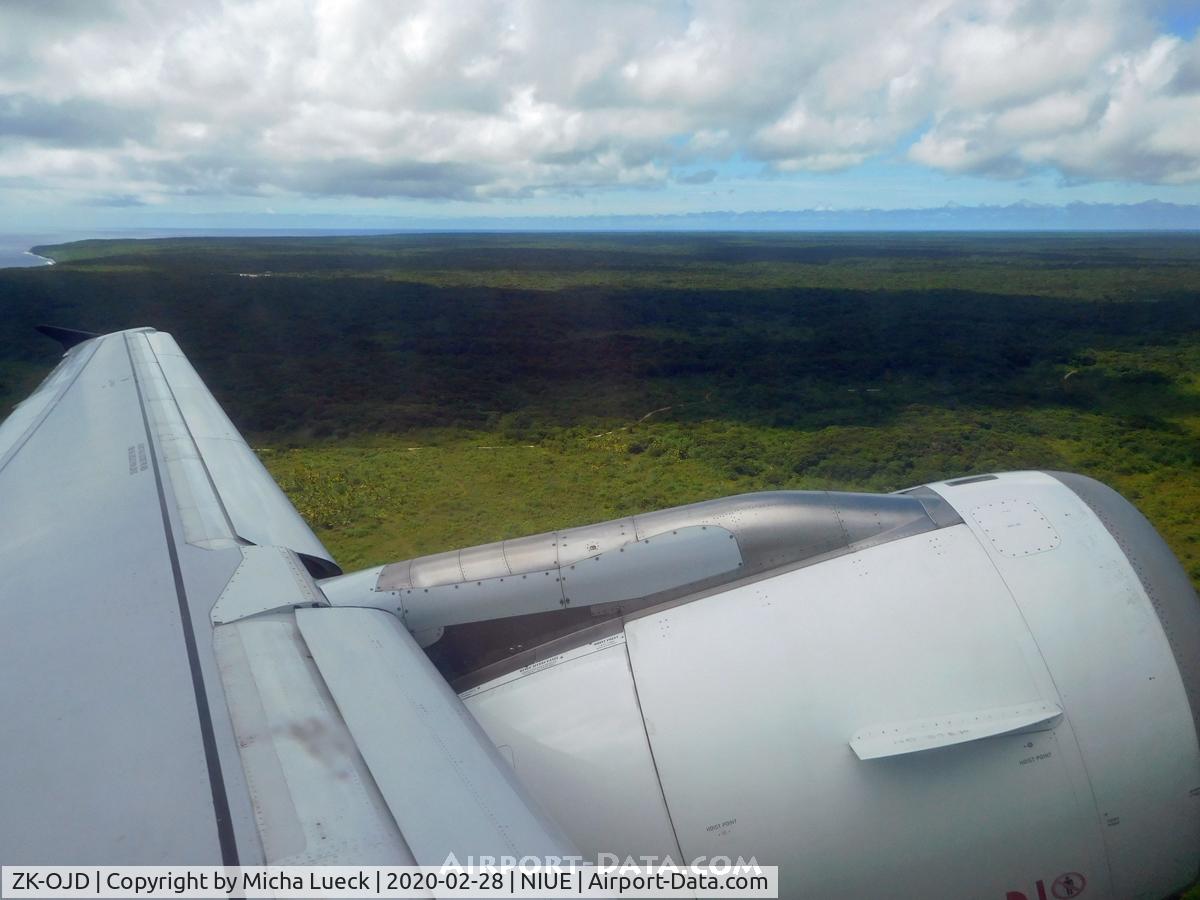 ZK-OJD, 2003 Airbus A320-232 C/N 2130, Climbing out of Niue (IUE-AKL)