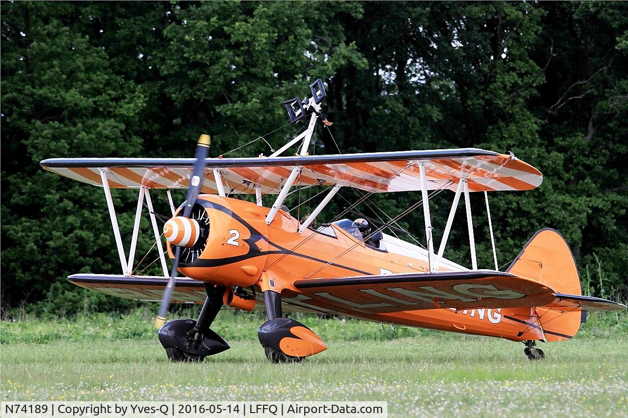 N74189, 1941 Boeing PT-17/R985 Kaydet (A75N1) C/N 75-717, Boeing A75N1(PT17), Taxiing, La Ferté-Alais airfield (LFFQ) Air show 2016