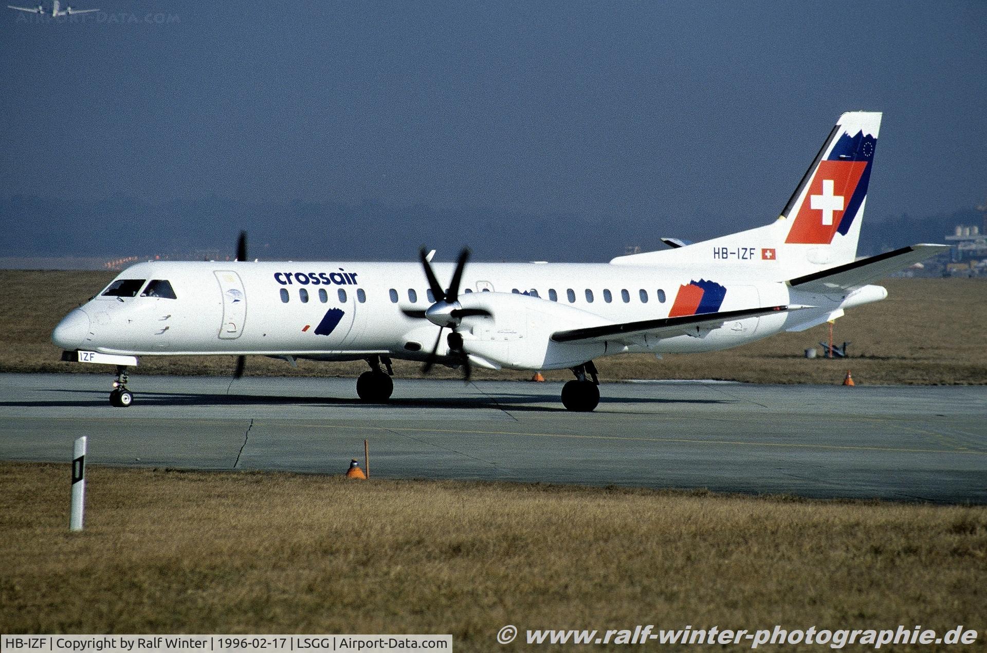 HB-IZF, 1994 Saab 2000 C/N 2000-009, Saab 2000 - LX CRX Crossair - 2000-009 - HB-IZF - 17.02.1996 - LSGG