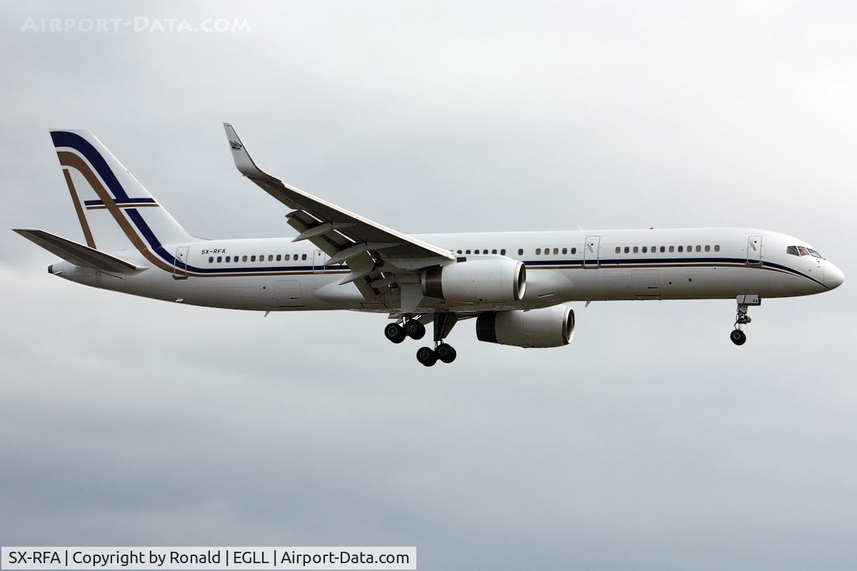 SX-RFA, 1999 Boeing 757-23N C/N 30232, at lhr