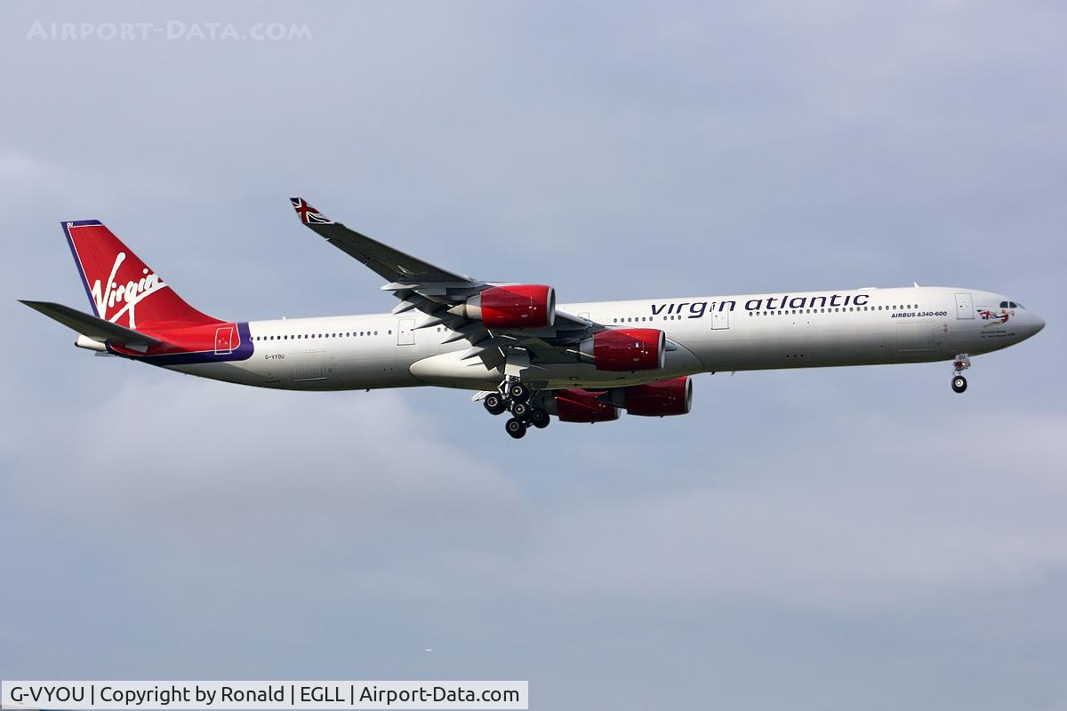 G-VYOU, 2006 Airbus A340-642 C/N 765, at lhr
