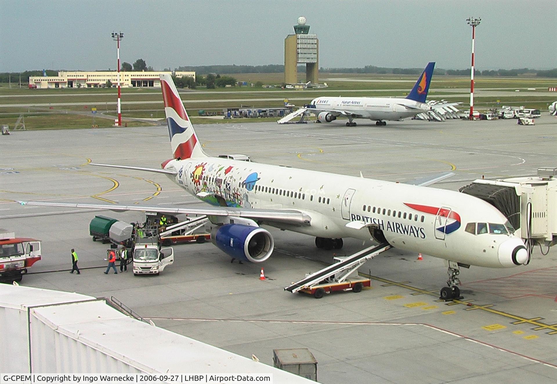 G-CPEM, 1997 Boeing 757-236 C/N 28665, Boeing 757-236 of British Airways with 'Blue Peter' special colours at Ferihegy airport, Budapest