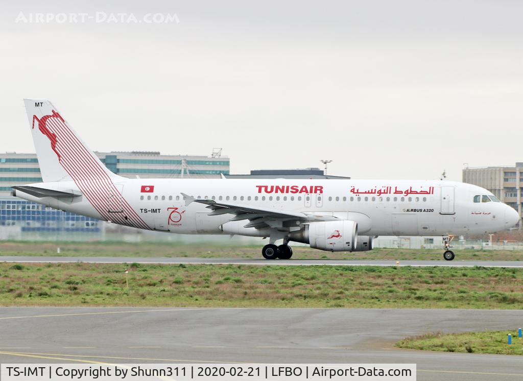 TS-IMT, 2012 Airbus A320-214 C/N 5204, Rolling for take off from rwy 32R... additional '70's' anniversary patch on the fuselage...