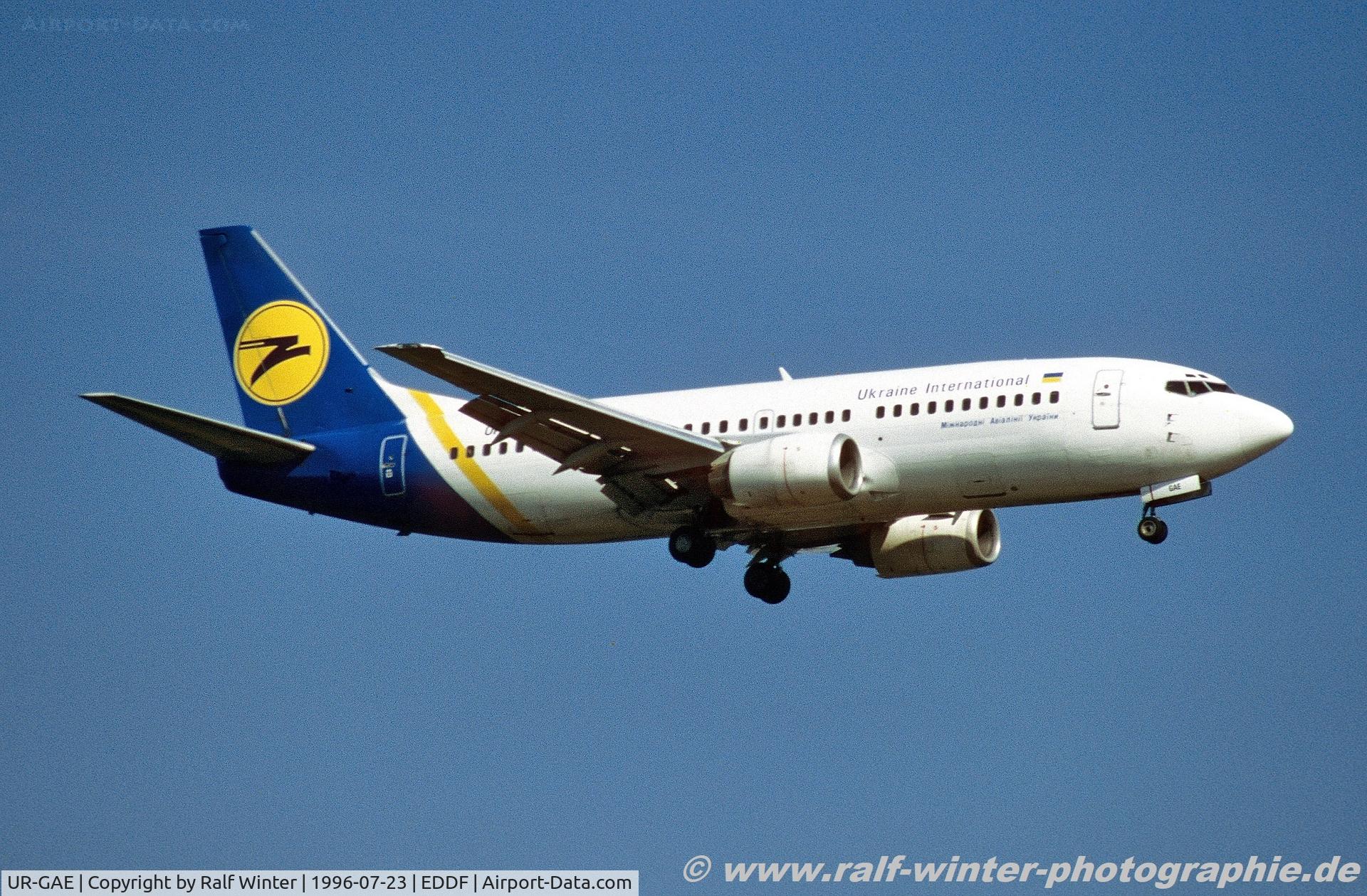 UR-GAE, 1991 Boeing 737-3Y0 C/N 24907, Boeing 737-3Y0 - PS AUI Ukraine International Airlines - 24907 - UR-GAE - 23.07.1996 - FRA
