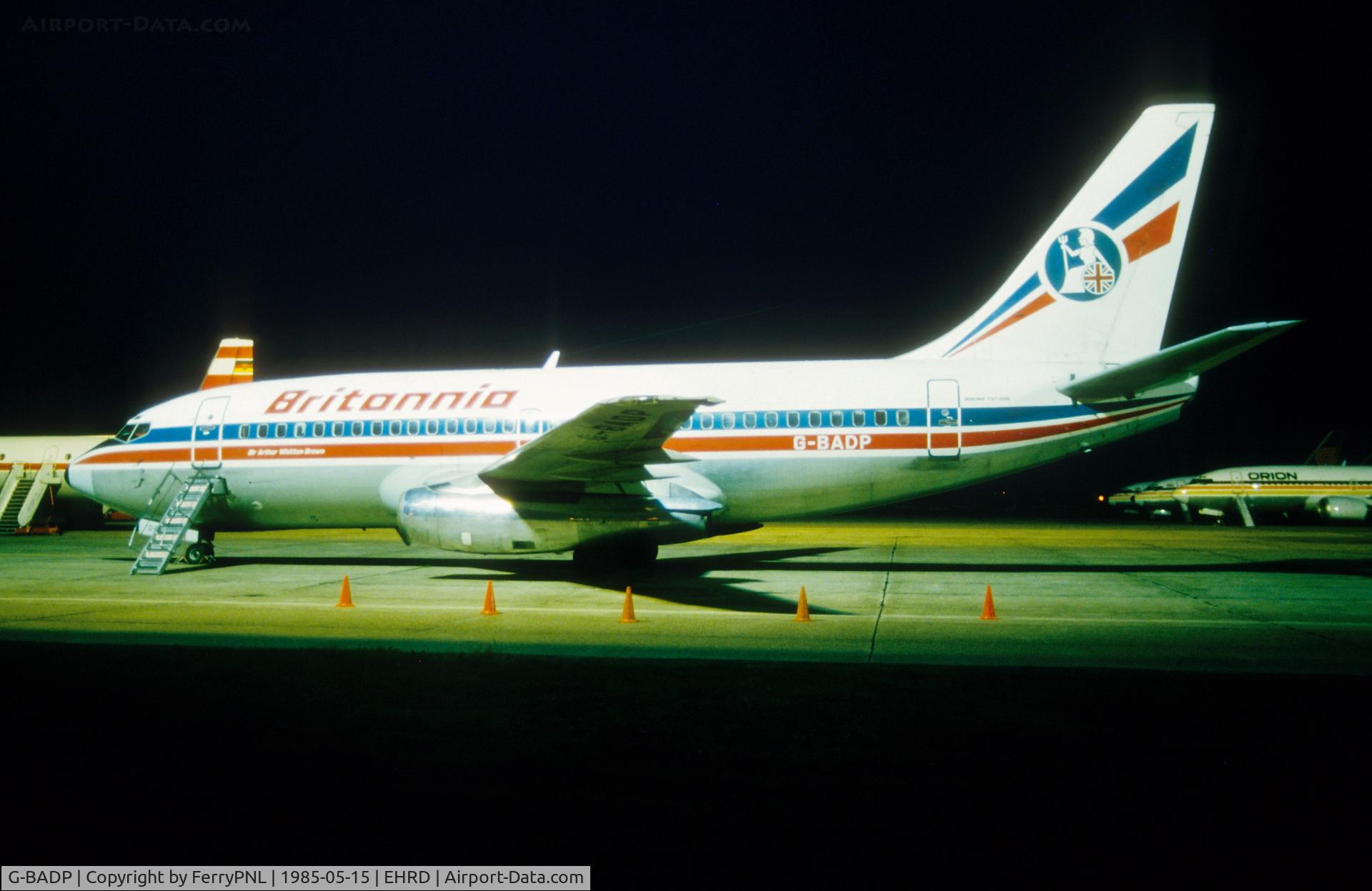 G-BADP, 1973 Boeing 737-204 C/N 20632, Britannia B732 waiting for football (soccer) supporters.