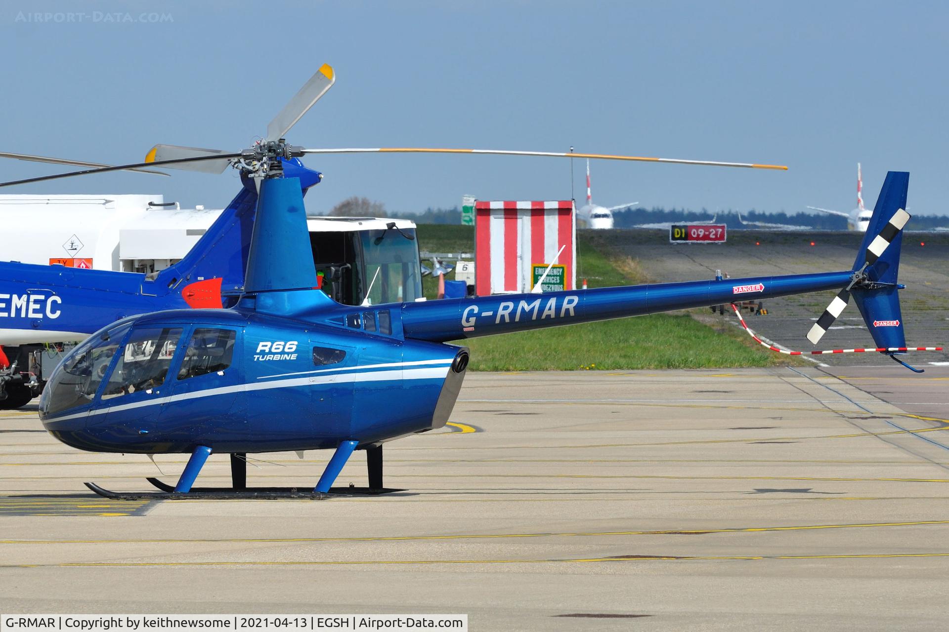 G-RMAR, 2012 Robinson R66 Turbine C/N 0154, Parked at Norwich.