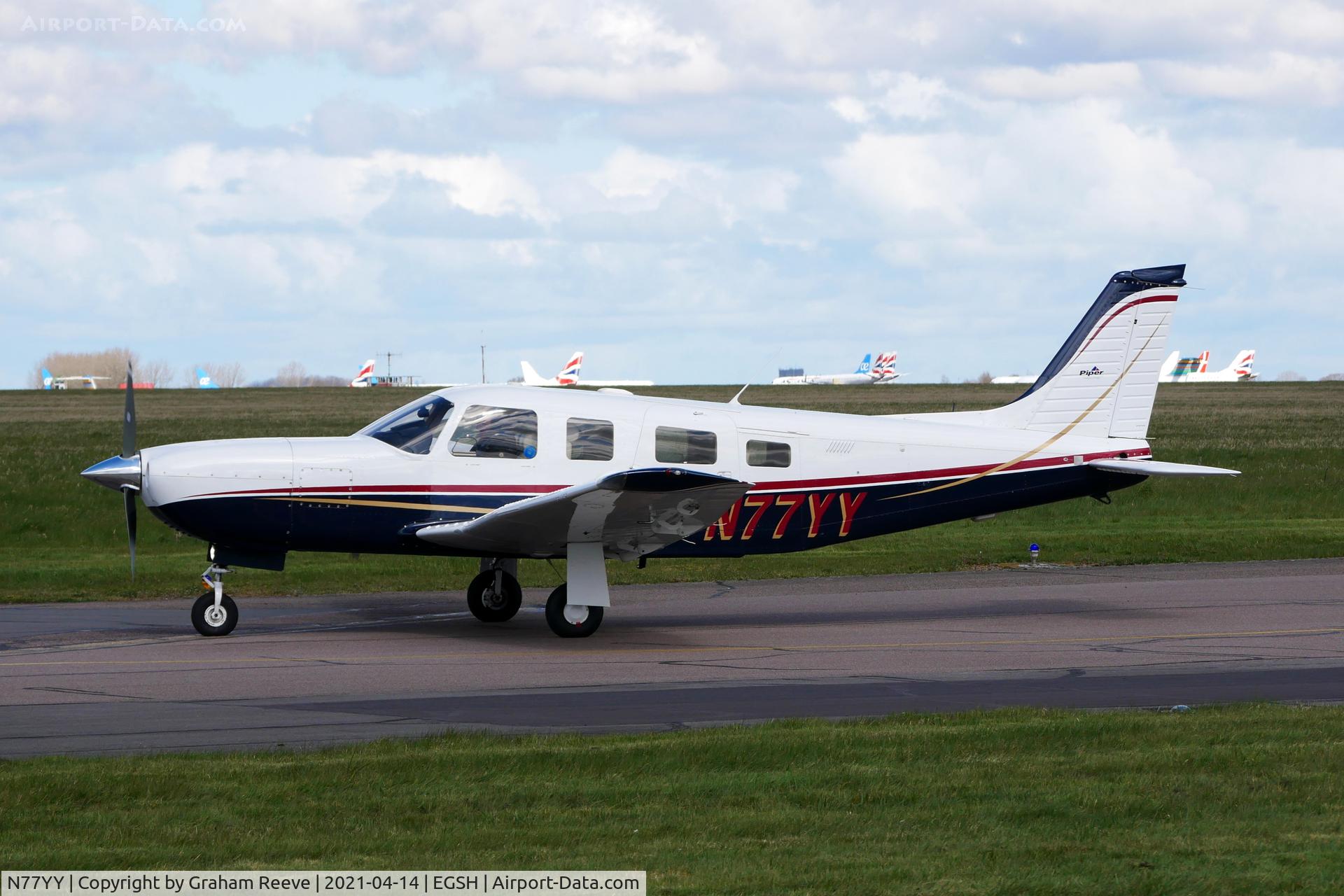 N77YY, 1999 Piper PA-32R-301T Turbo Saratoga C/N 3257120, Just landed at Norwich.