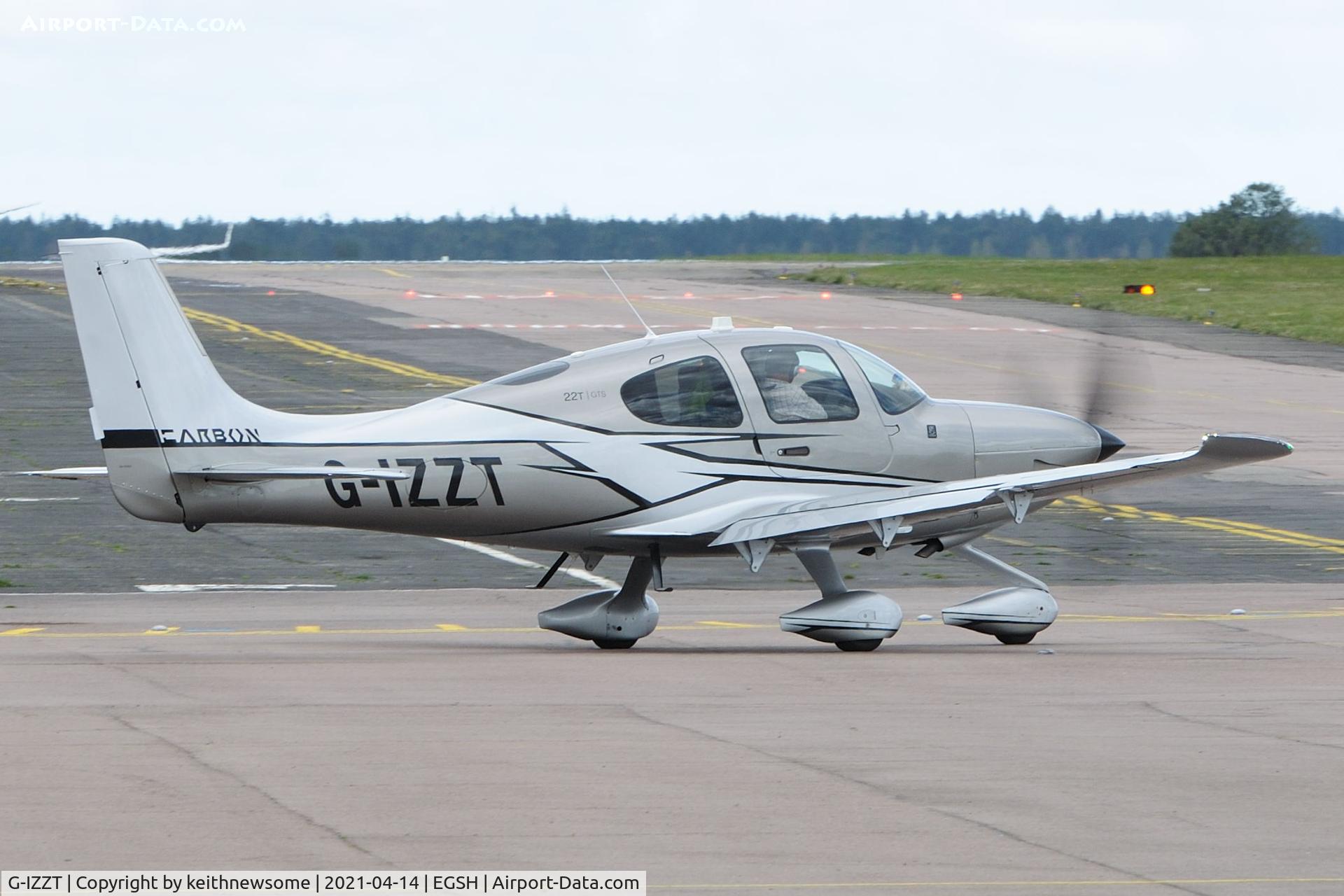 G-IZZT, 2018 Cirrus SR-22T G6-GTS Carbon C/N 1714, Leaving Norwich.