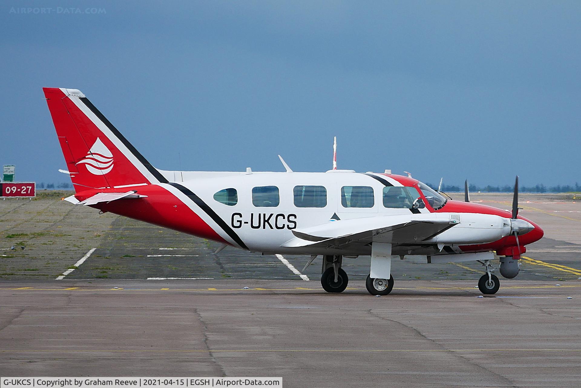 G-UKCS, 1974 Piper PA-31-310 Navajo Navajo C/N 31-7400984, Departing from Norwich.