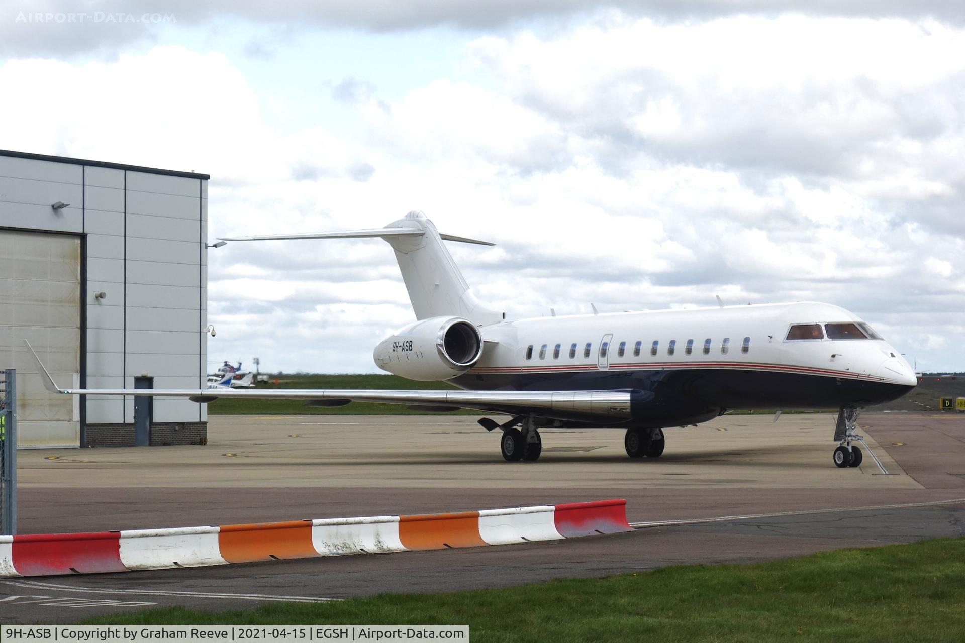 9H-ASB, 2007 Bombardier BD-700-1A11 Global 5000 C/N 9273, Parked at Norwich.