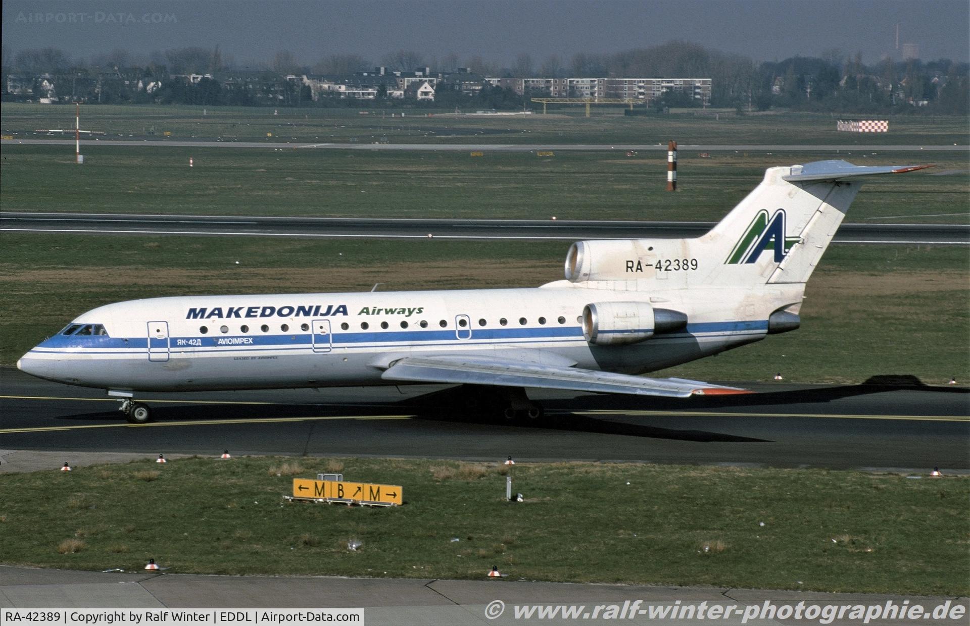 RA-42389, 1991 Yakovlev Yak-42D C/N 4520424016542, Yakovlev Yak-42D - Macedonia AS - 4520424016542 - RA-42389 - 1994 - DUS