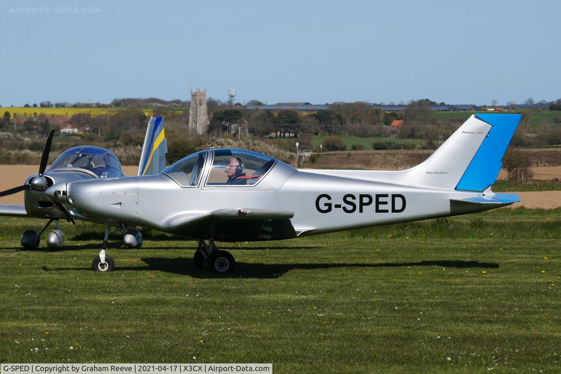 G-SPED, 2008 Alpi Aviation Pioneer 300 C/N LAA 330-14797, Departing from Northrepps.