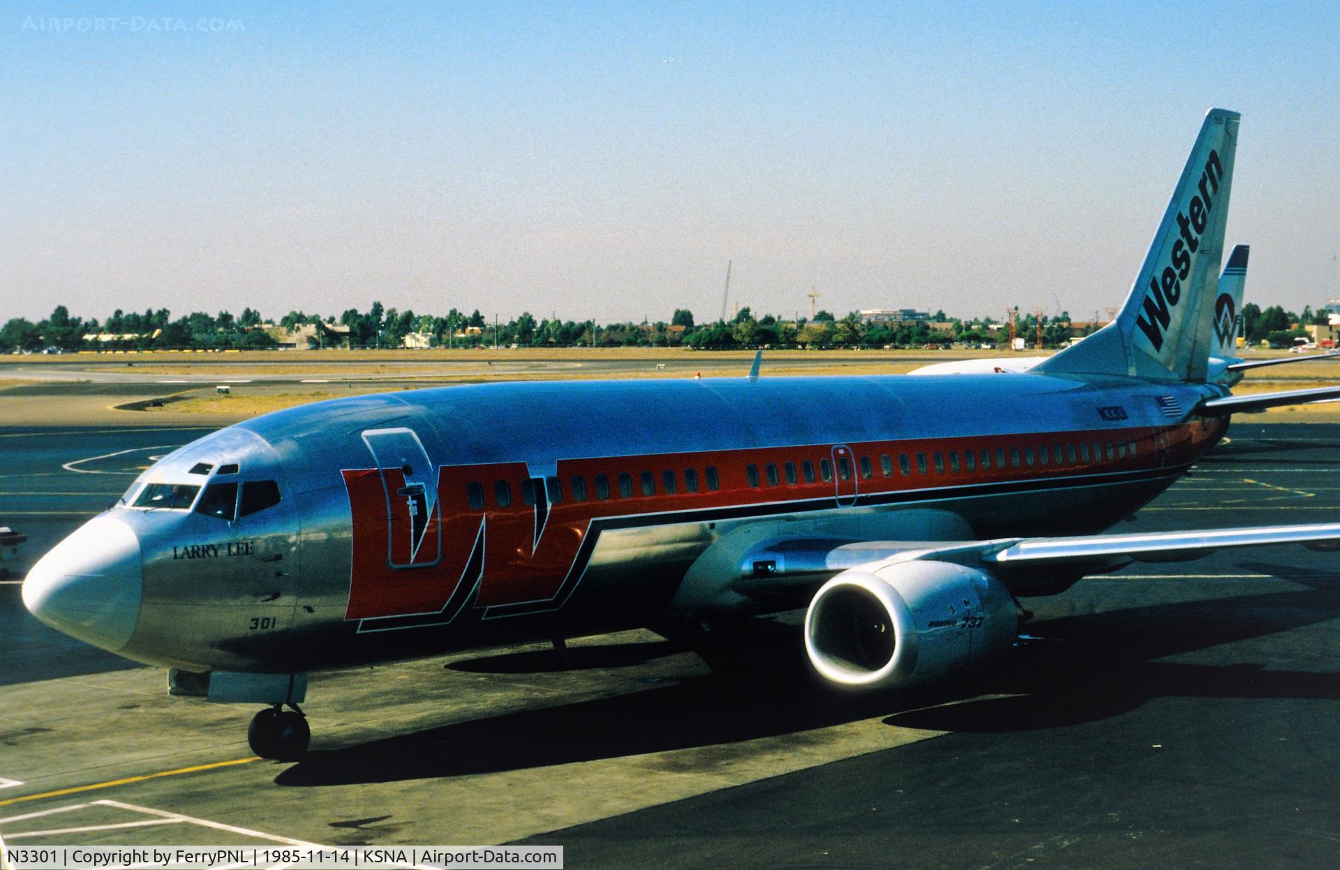 N3301, 1985 Boeing 737-347 C/N 23181, Brand new B733 for Western at the time. Frame scrapped in 2009.