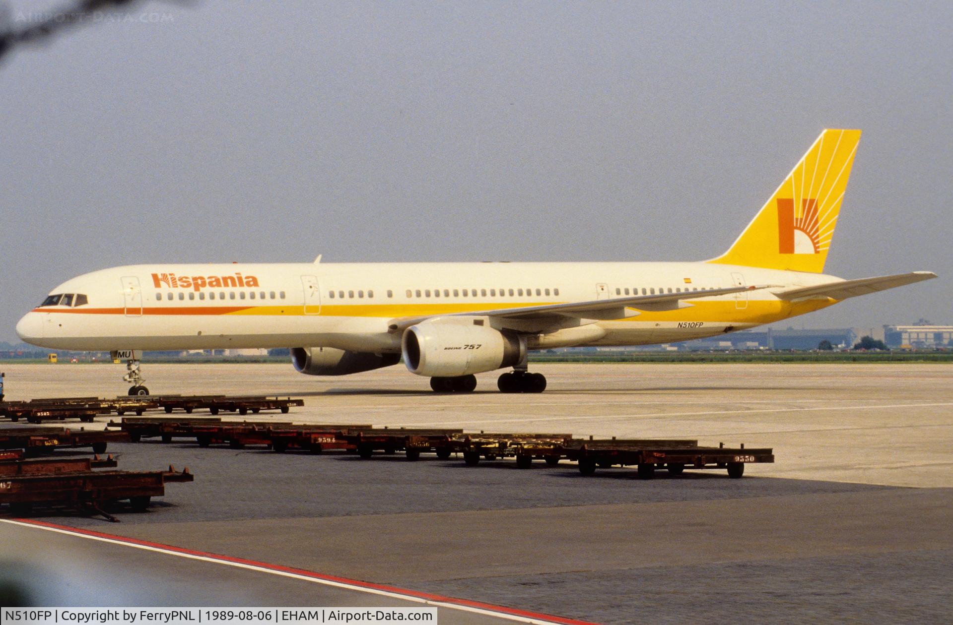 N510FP, 1989 Boeing 757-23A C/N 24290, AWAS B752 returned from lease to Hispania and stored in AMS