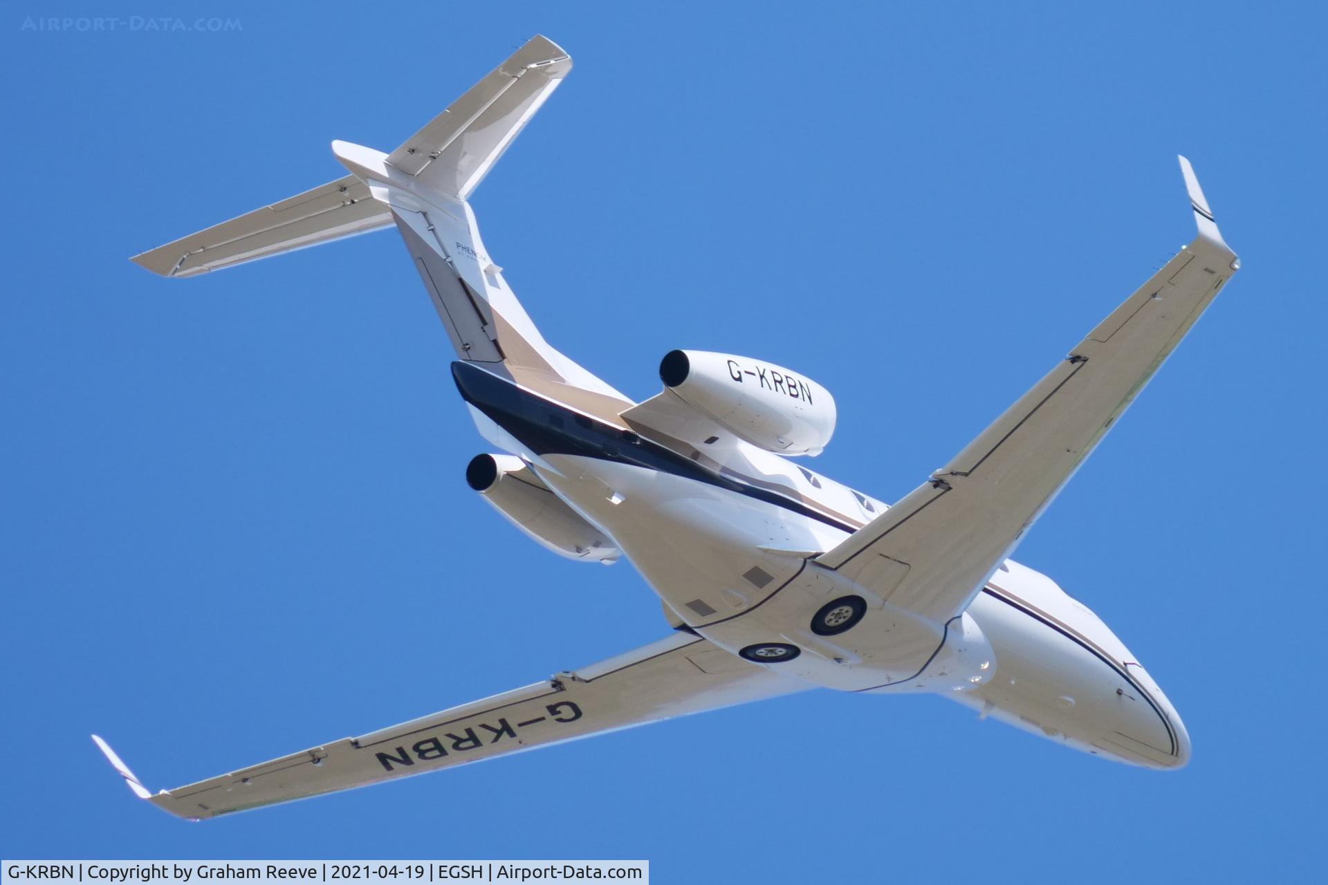 G-KRBN, 2016 Embraer EMB-505 Phenom 300 C/N 50500358, Departing from Norwich.