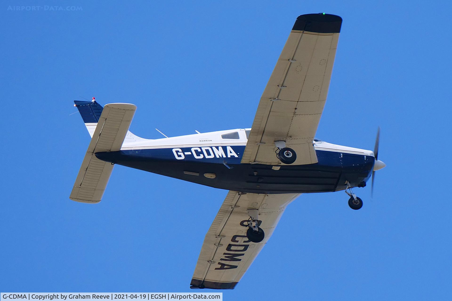 G-CDMA, 1974 Piper PA-28-151 Cherokee Warrior C/N 28-7415650, Departing from Norwich.