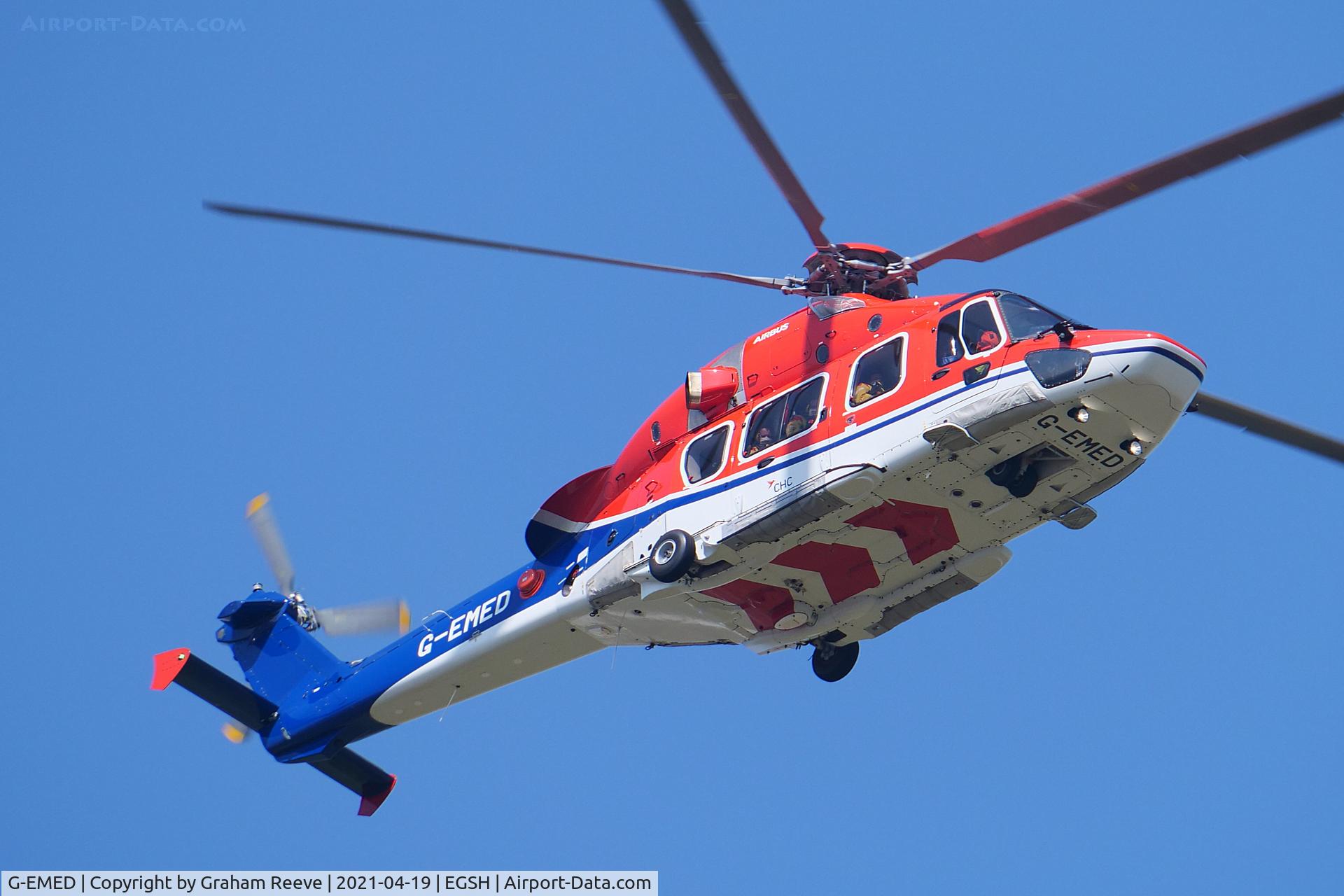 G-EMED, 2019 Airbus Helicopters EC-175B C/N 5039, Departing from Norwich.