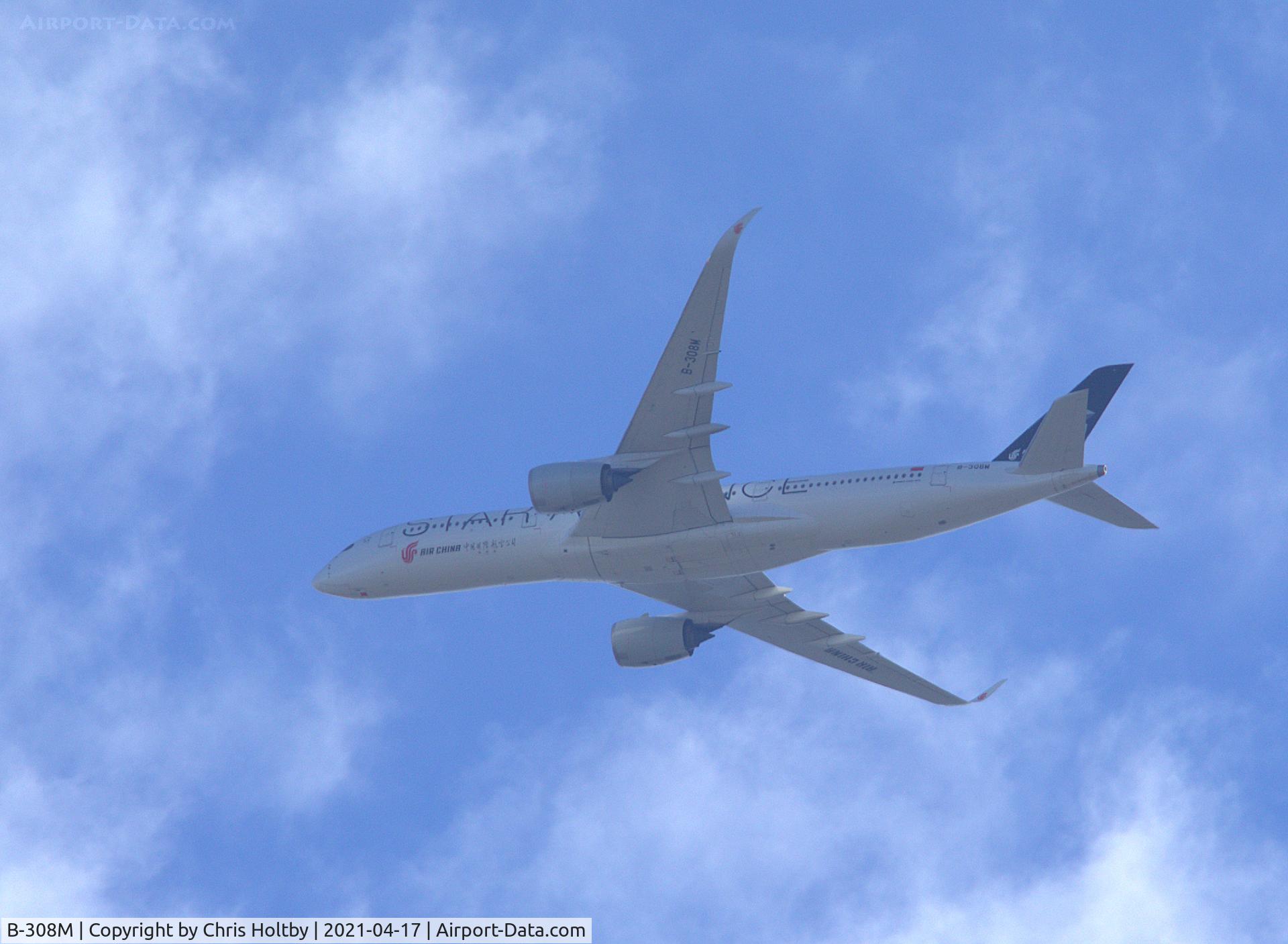 B-308M, 2019 Airbus A350-941 C/N 311, Air China Airbus A350 over Potters Bar, Herts in its Star Alliance livery