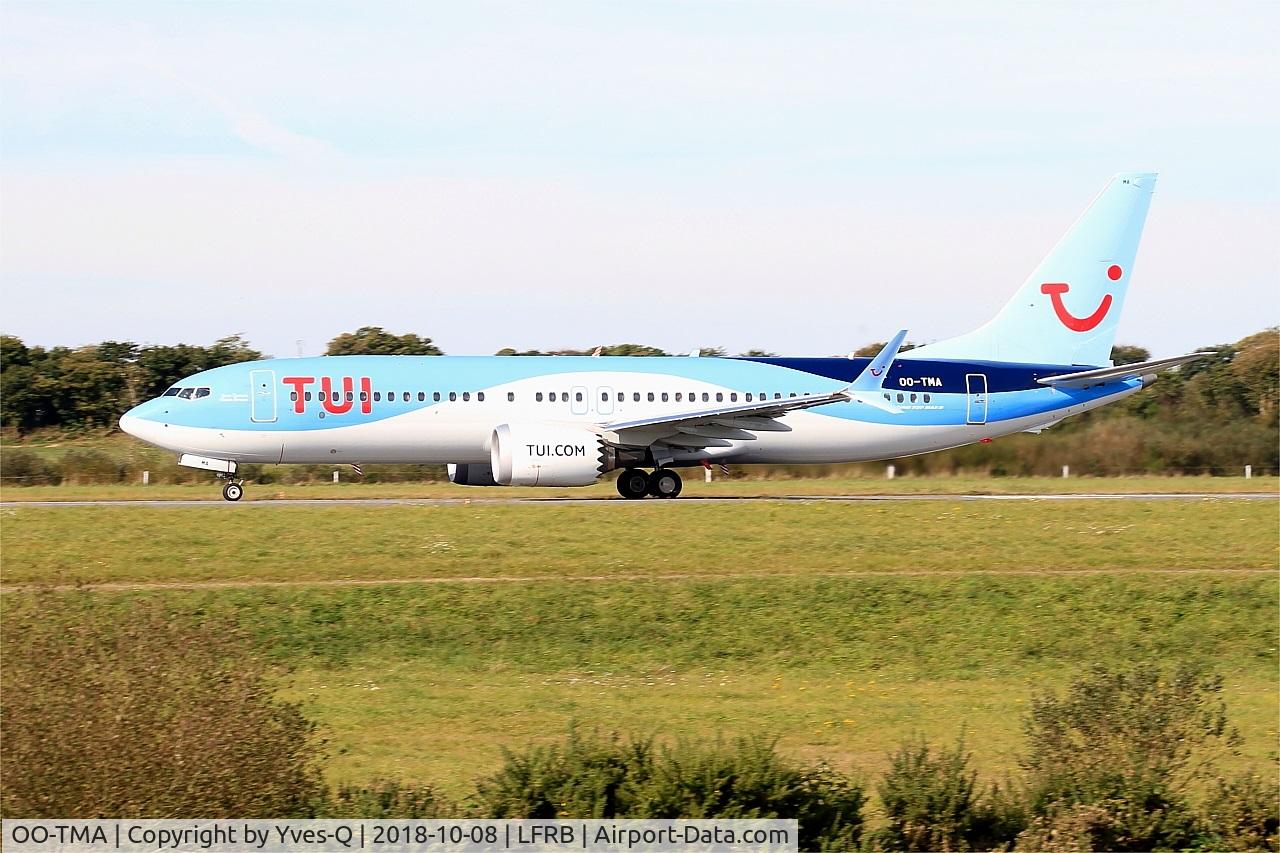 OO-TMA, 2018 Boeing 737-8 MAX C/N 44590, Boeing 737-8 MAX, Take off run rwy 25L, Brest-Bretagne airport (LFRB-BES)