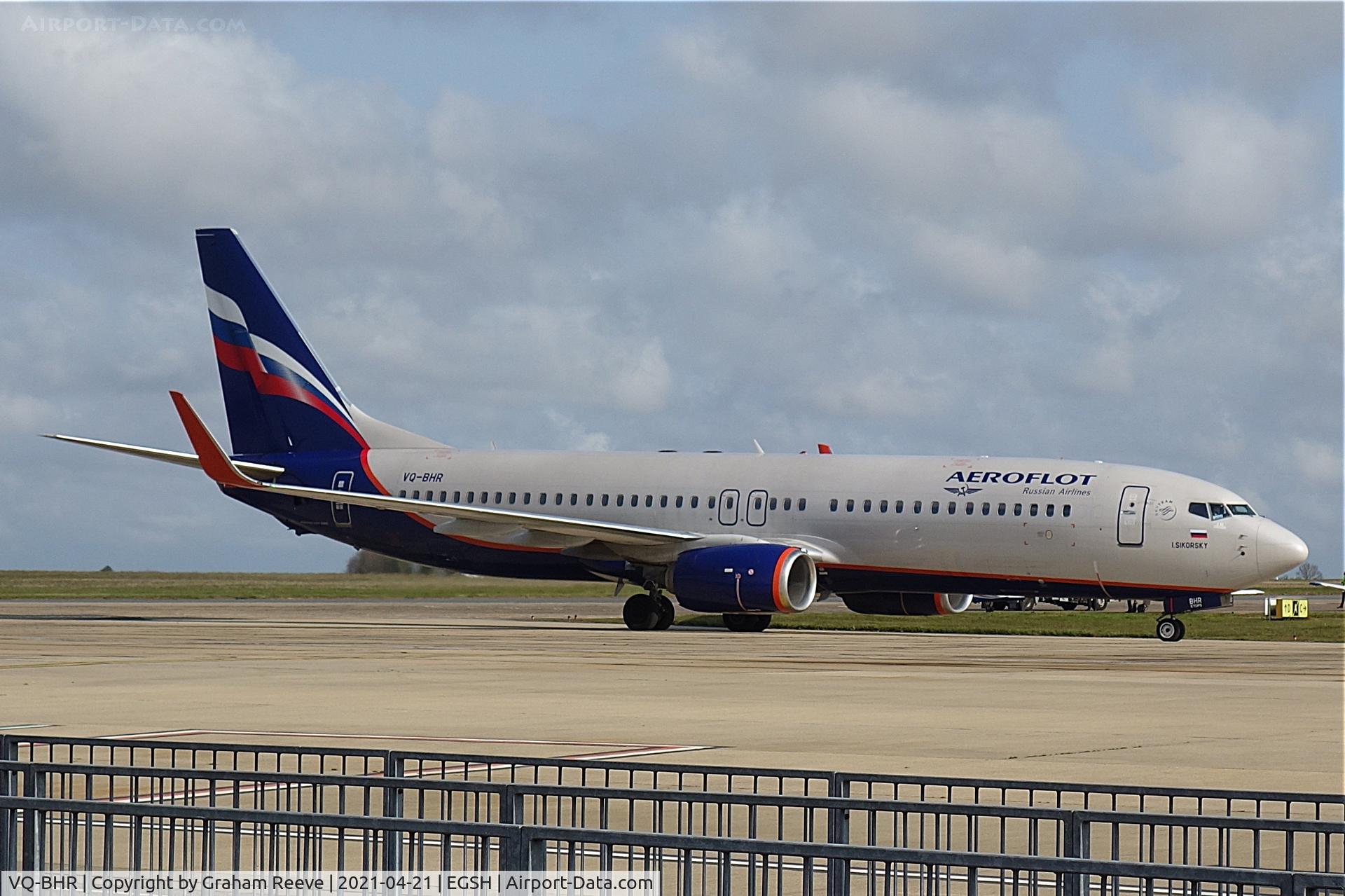 VQ-BHR, 2018 Boeing 737-8LJ C/N 41230, Just landed at Norwich.
