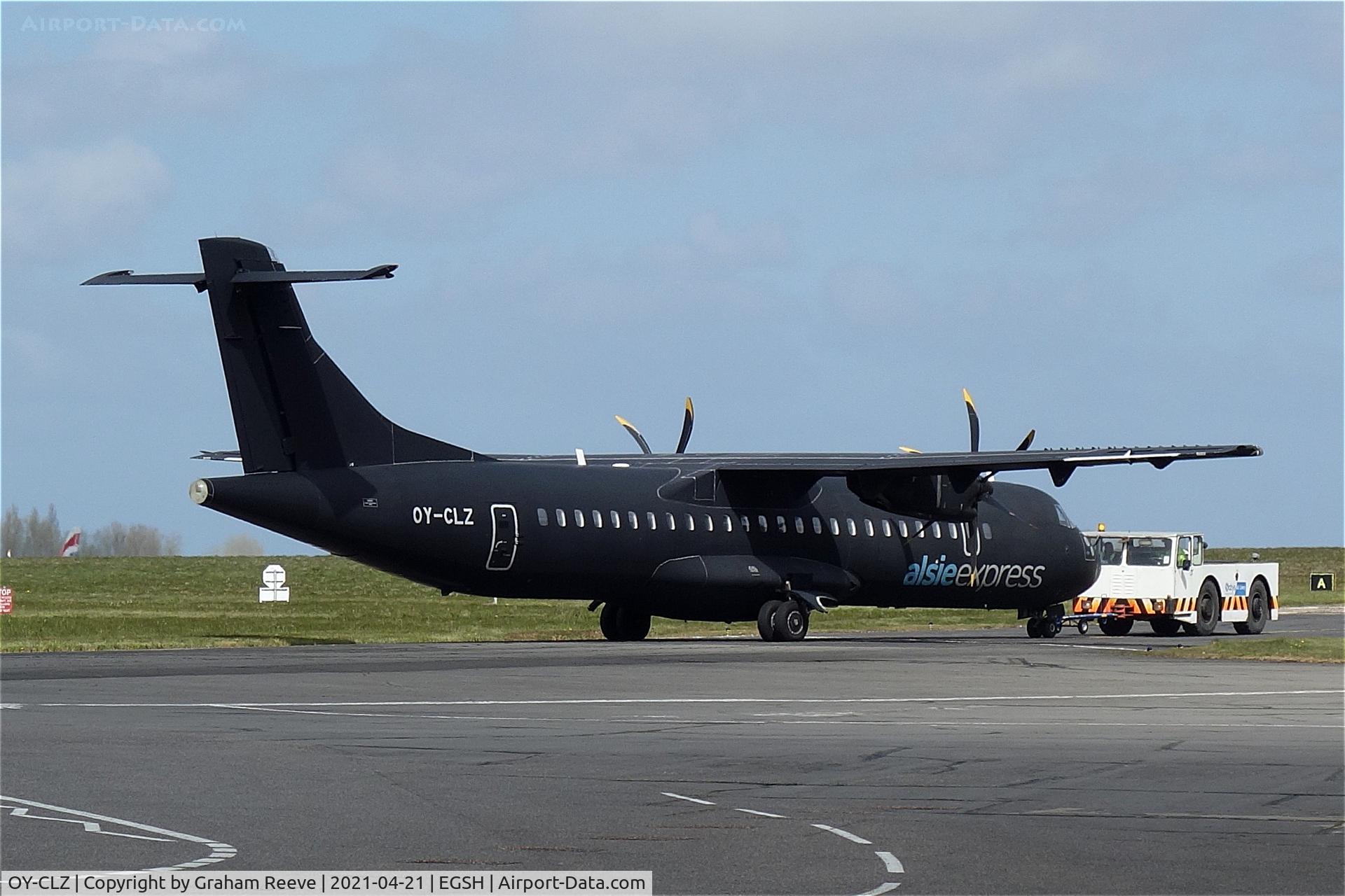OY-CLZ, 2008 ATR 72-212A C/N 818, Under tow at Norwich.