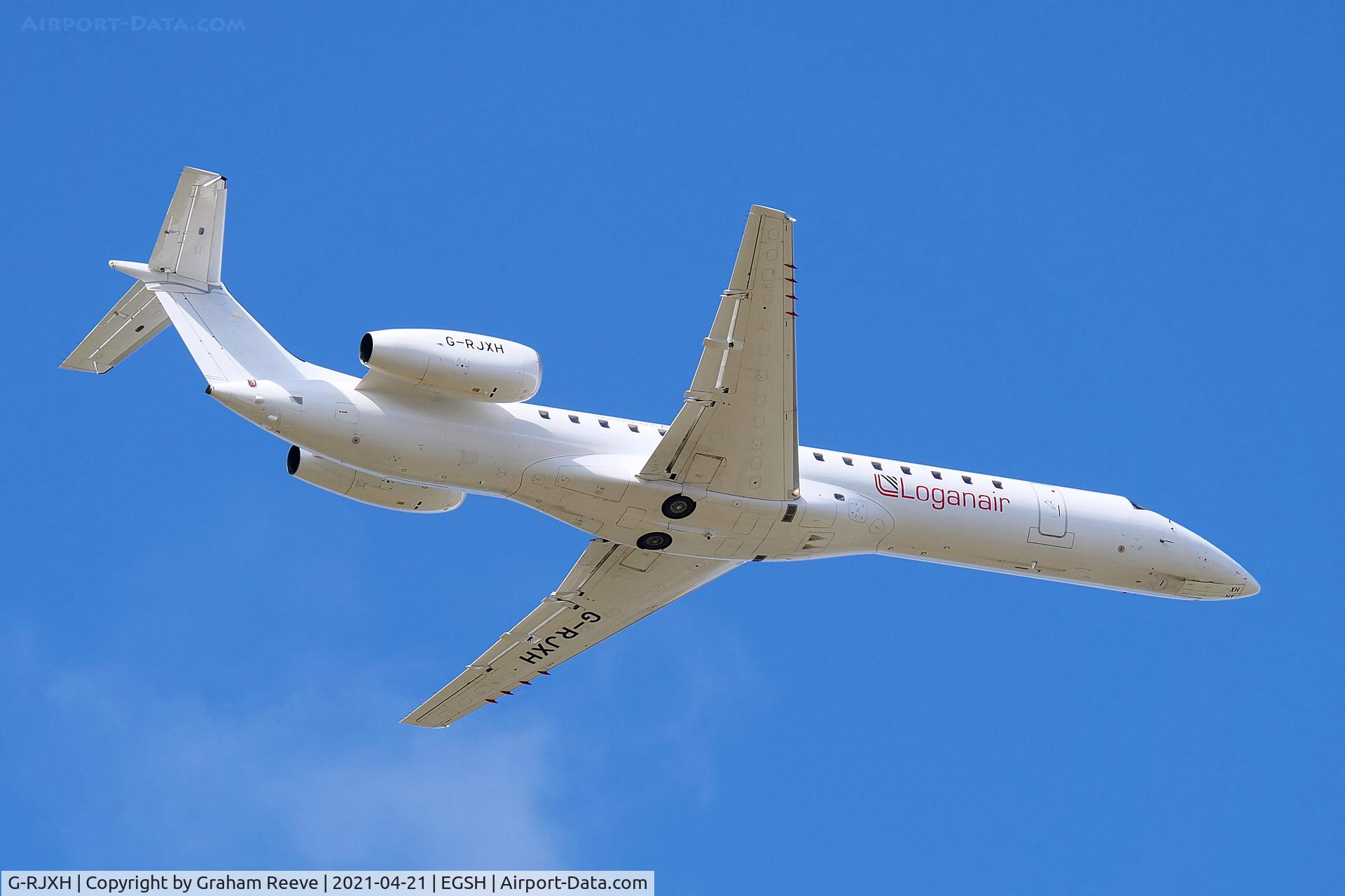 G-RJXH, 2001 Embraer EMB-145EP (ERJ-145EP) C/N 145442, Departing from Norwich.