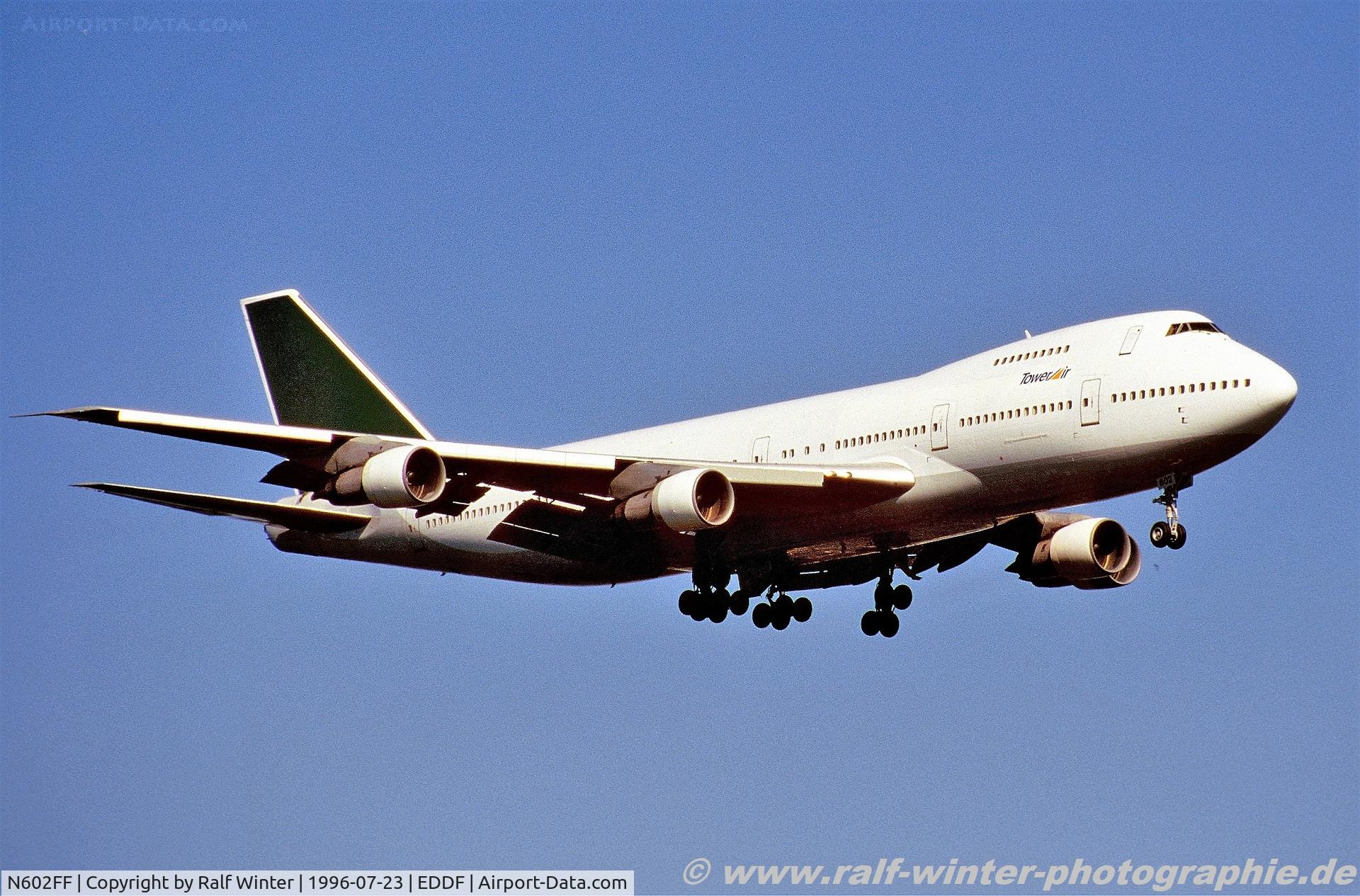 N602FF, 1970 Boeing 747-124 C/N 19734, Boeing 747-124 - Tower Air in basic Saudia-colours - 19734 - N602FF - 23.07.1996 - FRA