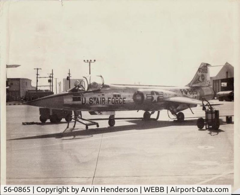 56-0865, 1956 Lockheed F-104A Starfighter C/N 183-1153, I took this picture when I was the crew chief on it. It was taken at Webb AFB at Big Spring, Texas