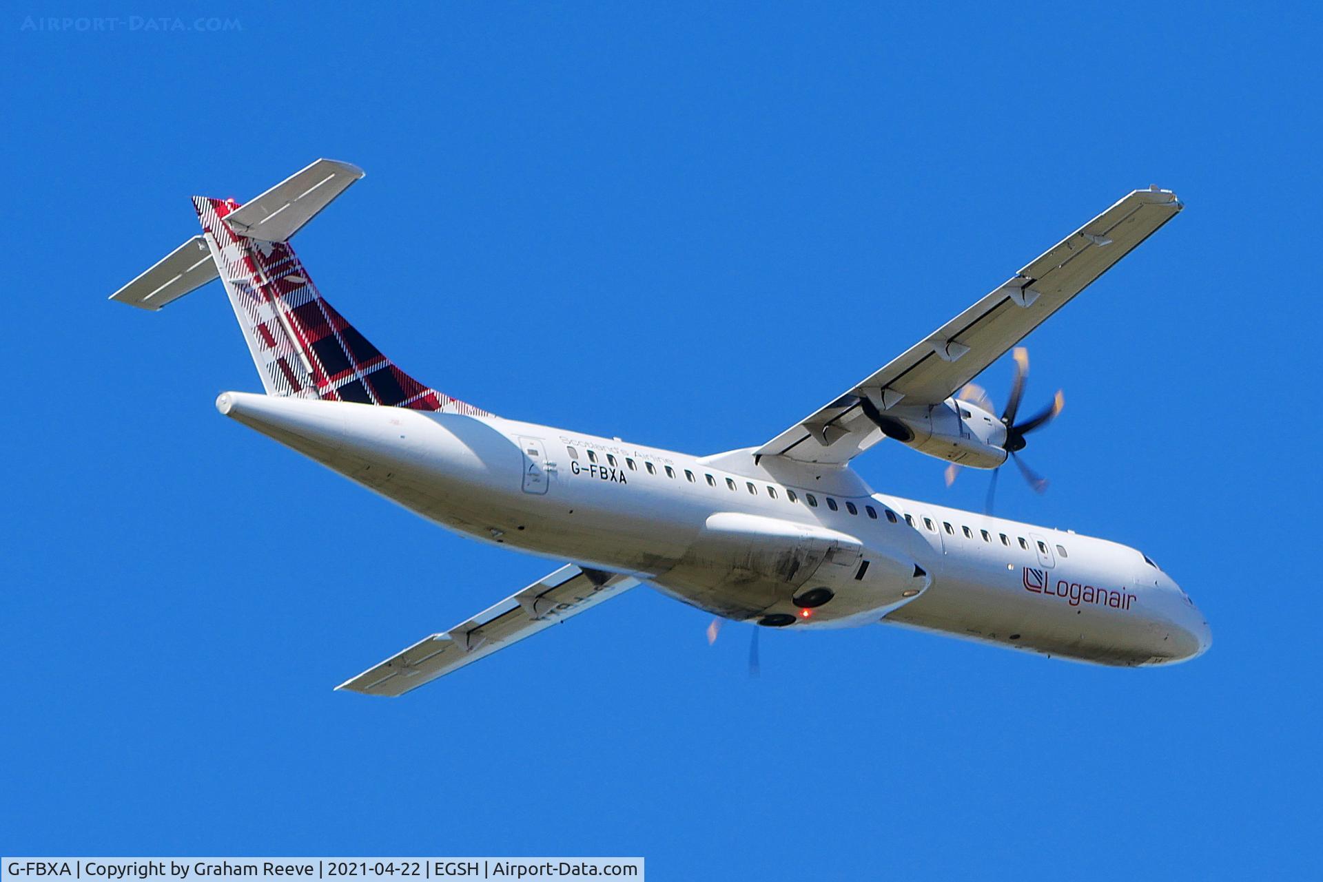 G-FBXA, 2015 ATR 72-212A (600) C/N 1260, Departing from Norwich.