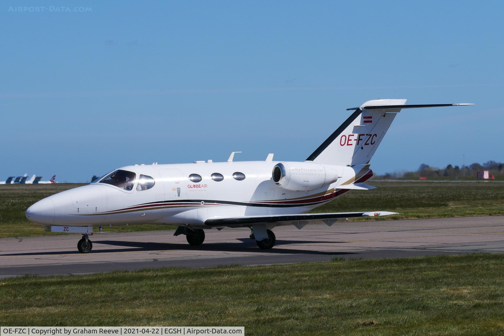 OE-FZC, 2009 Cessna 510 Citation Mustang Citation Mustang C/N 510-0196, Just landed at Norwich.