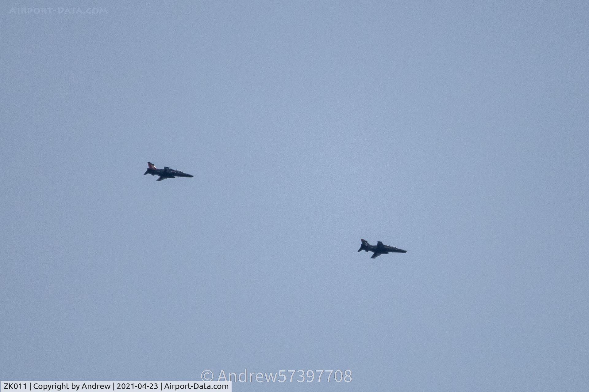 ZK011, 2006 British Aerospace Hawk T2 C/N RT002/1240, ZK011 and ZK020 RTB back to RAF Valley over the Isle of Man.