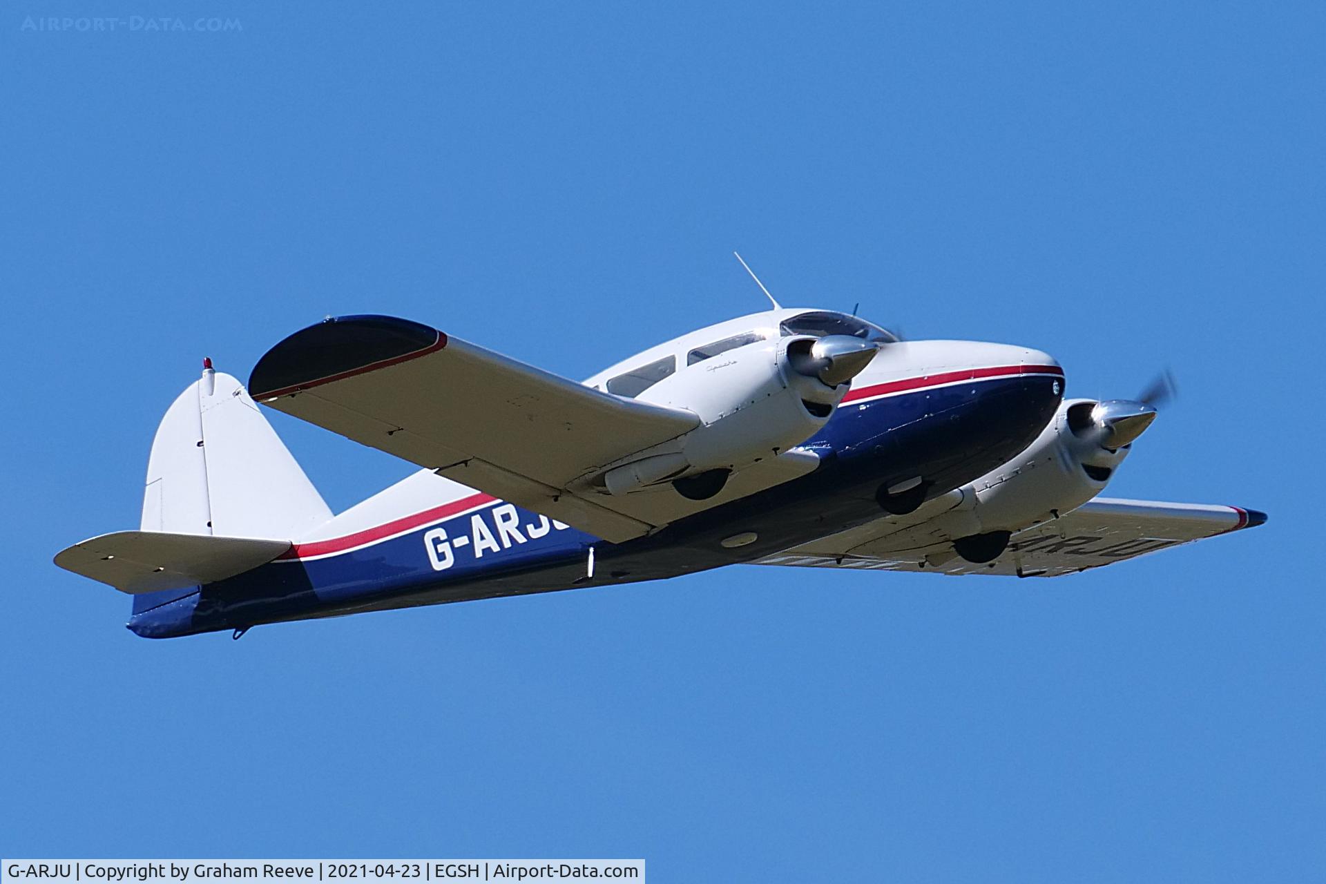G-ARJU, 1961 Piper PA-23-160 Apache Apache C/N 23-1984, Departing from Norwich.