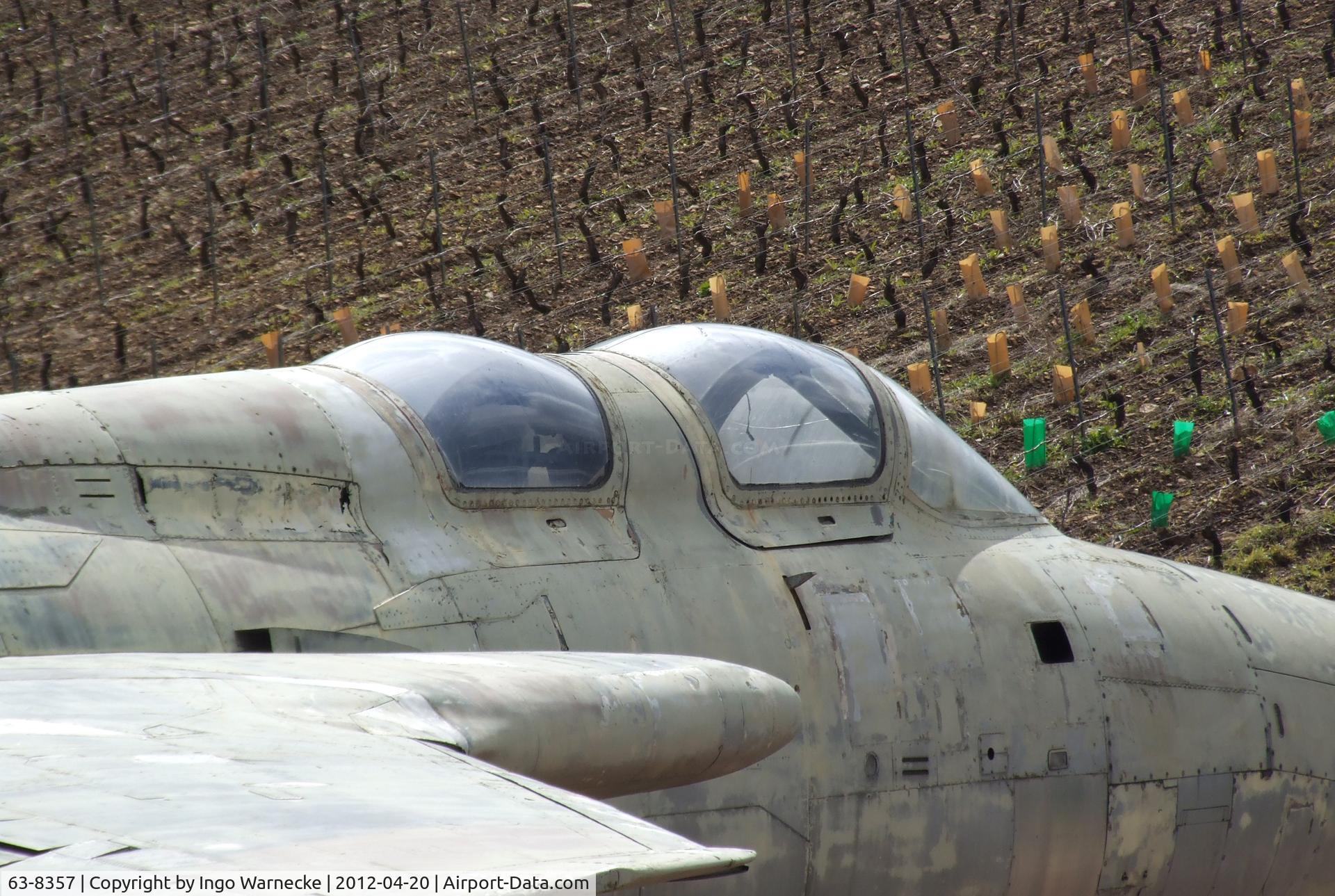 63-8357, Republic F-105F Thunderchief C/N F134, Republic F-105F Thunderchief at the Musee de l'Aviation du Chateau, Savigny-les-Beaune (did this aircraft get its non-standard tail exhaust and bulged canopies while serving as a battle damage repair trainer? Who knows more about this?)