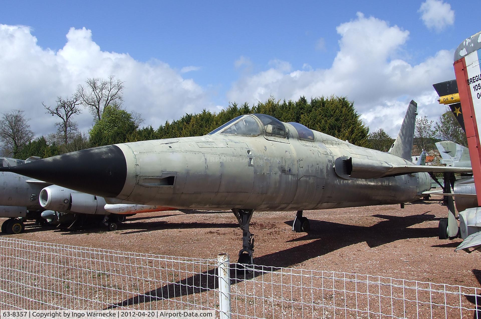 63-8357, Republic F-105F Thunderchief C/N F134, Republic F-105F Thunderchief at the Musee de l'Aviation du Chateau, Savigny-les-Beaune (did this aircraft get its non-standard tail exhaust and bulged canopies while serving as a battle damage repair trainer? Who knows more about this?)