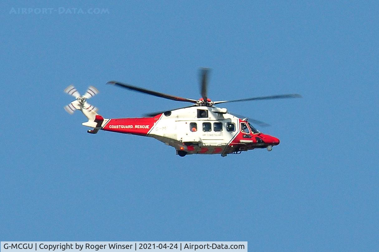 G-MCGU, 2014 Leonardo AW-189 C/N 92007, Off airport. HMCG SAR helicopter (Rescue 169) over Swansea, Wales, UK.