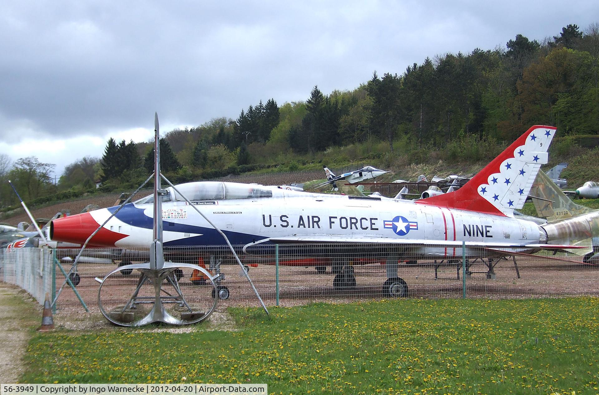 56-3949, 1956 North American TF-100F Super Sabre C/N 243-225, North American TF-100F Super Sabre (displayed as Thunderbirds Nine) at the Musee de l'Aviation du Chateau, Savigny-les-Beaune