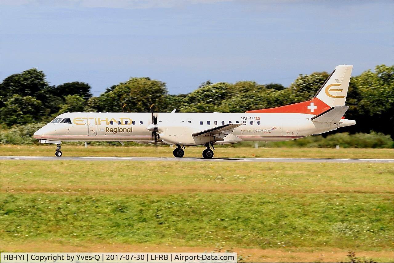HB-IYI, 1995 Saab 2000 C/N 2000-016, Saab 2000, Take off run rwy 25L, Brest-Bretagne airport (LFRB-BES)