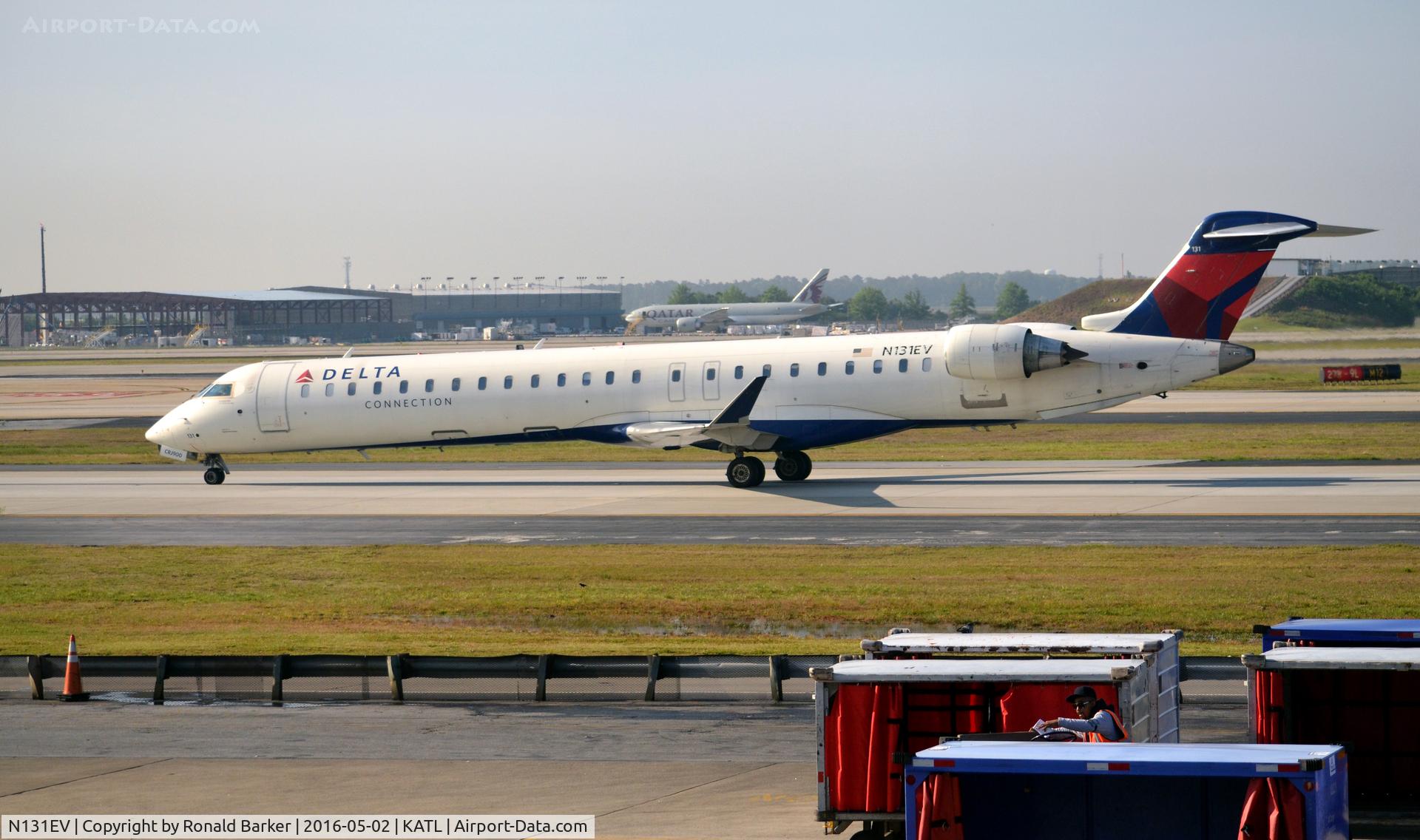 N131EV, 2008 Bombardier CRJ-900ER (CL-600-2D24) C/N 15217, Taxi to park Atlanta