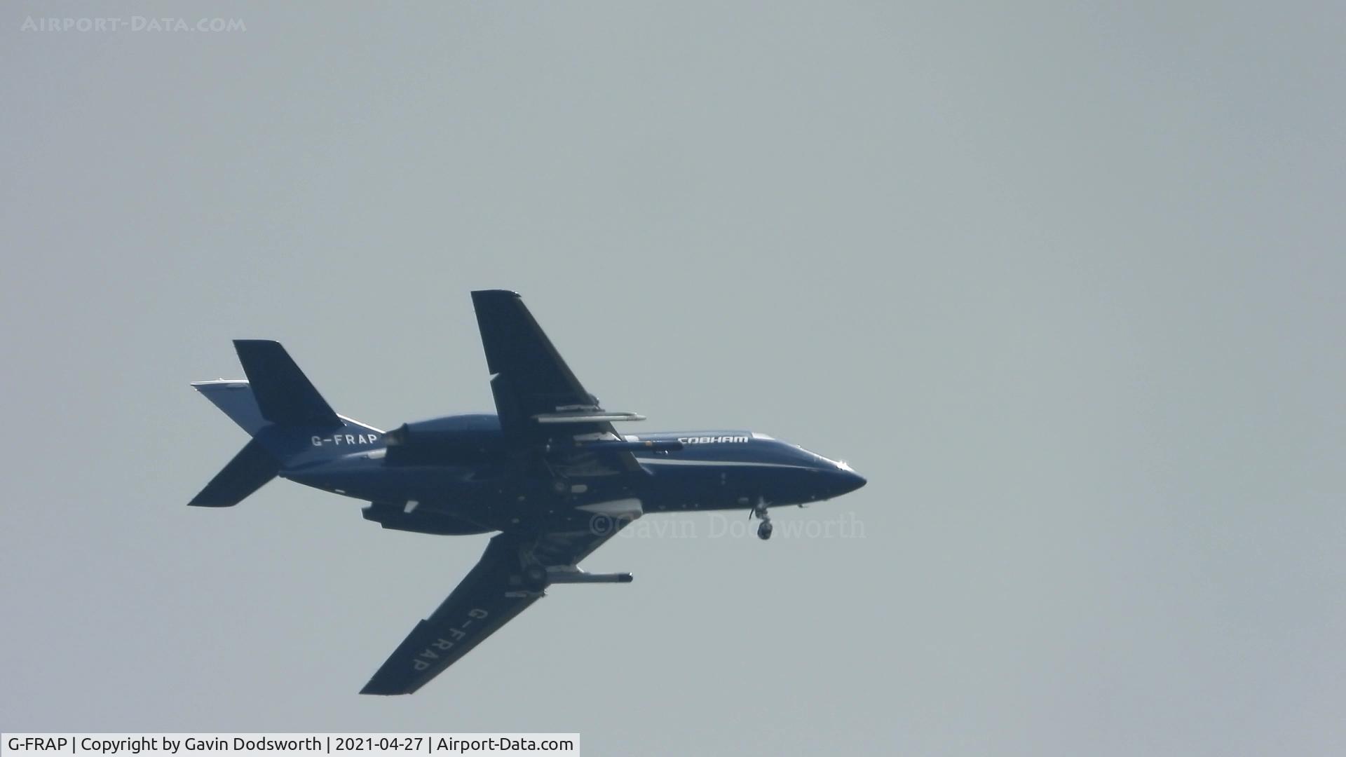 G-FRAP, 1969 Dassault Falcon 20DC C/N 207, Draken Europe with the old Cobham titles over Darlington inbound to Teesside Airport on Tuesday 27th April 2021