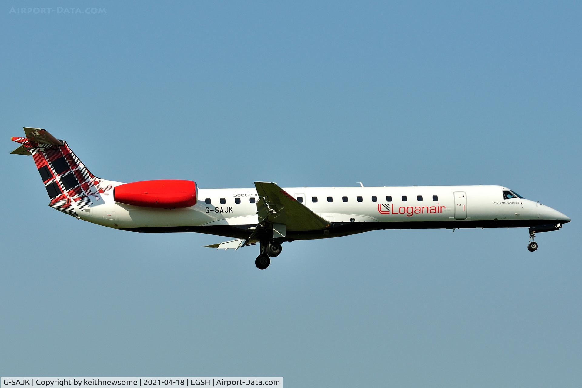 G-SAJK, 1999 Embraer EMB-145EP (ERJ-145EP) C/N 145153, Arriving at Norwich from Aberdeen.