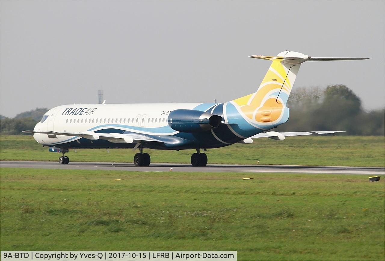 9A-BTD, 1992 Fokker 100 (F-28-0100) C/N 11407, Fokker 100, Take off run rwy 25L, Brest-Bretagne airport (LFRB-BES)