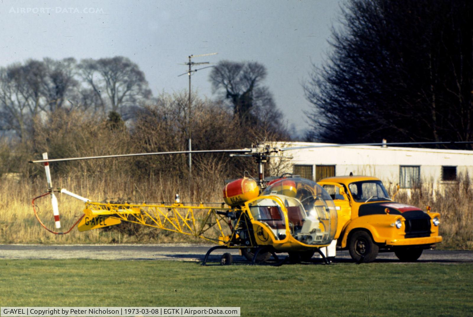 G-AYEL, 1970 Bell 47G-5 C/N 25007, Bell 47G-5 as seen at Kidlington in the Spring of 1973