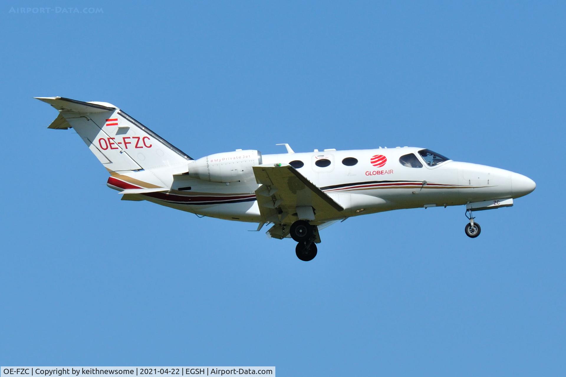 OE-FZC, 2009 Cessna 510 Citation Mustang Citation Mustang C/N 510-0196, Arriving at Norwich.