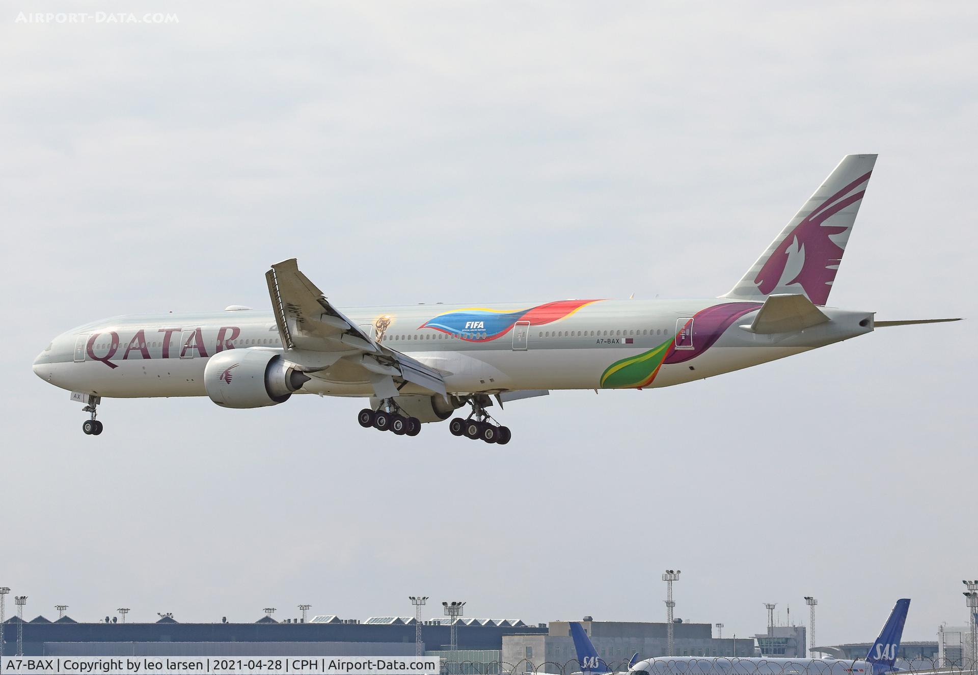 A7-BAX, 2012 Boeing 777-3DZ/ER C/N 41780, Copenhagen 28.4.2021.with FIFA official Airline Partner