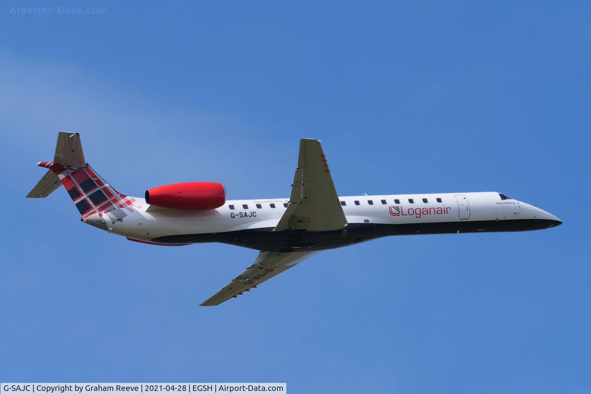 G-SAJC, 2000 Embraer EMB-145EP (ERJ-145EP) C/N 145280, Departing from Norwich.