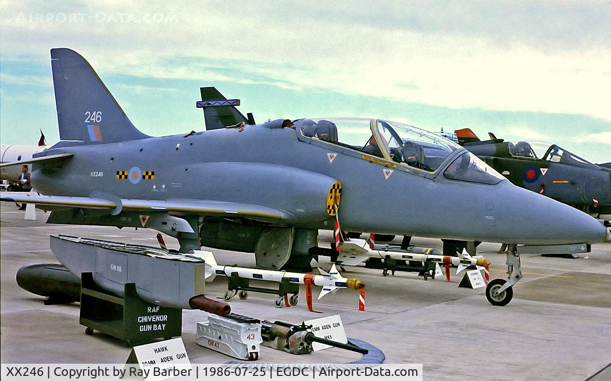 XX246, 1978 Hawker Siddeley Hawk T.1A C/N 082/312082, XX246   Hawker Siddeley Hawk T.1A [312082] (Royal Air Force) RAF Chivenor~G 25/07/1986